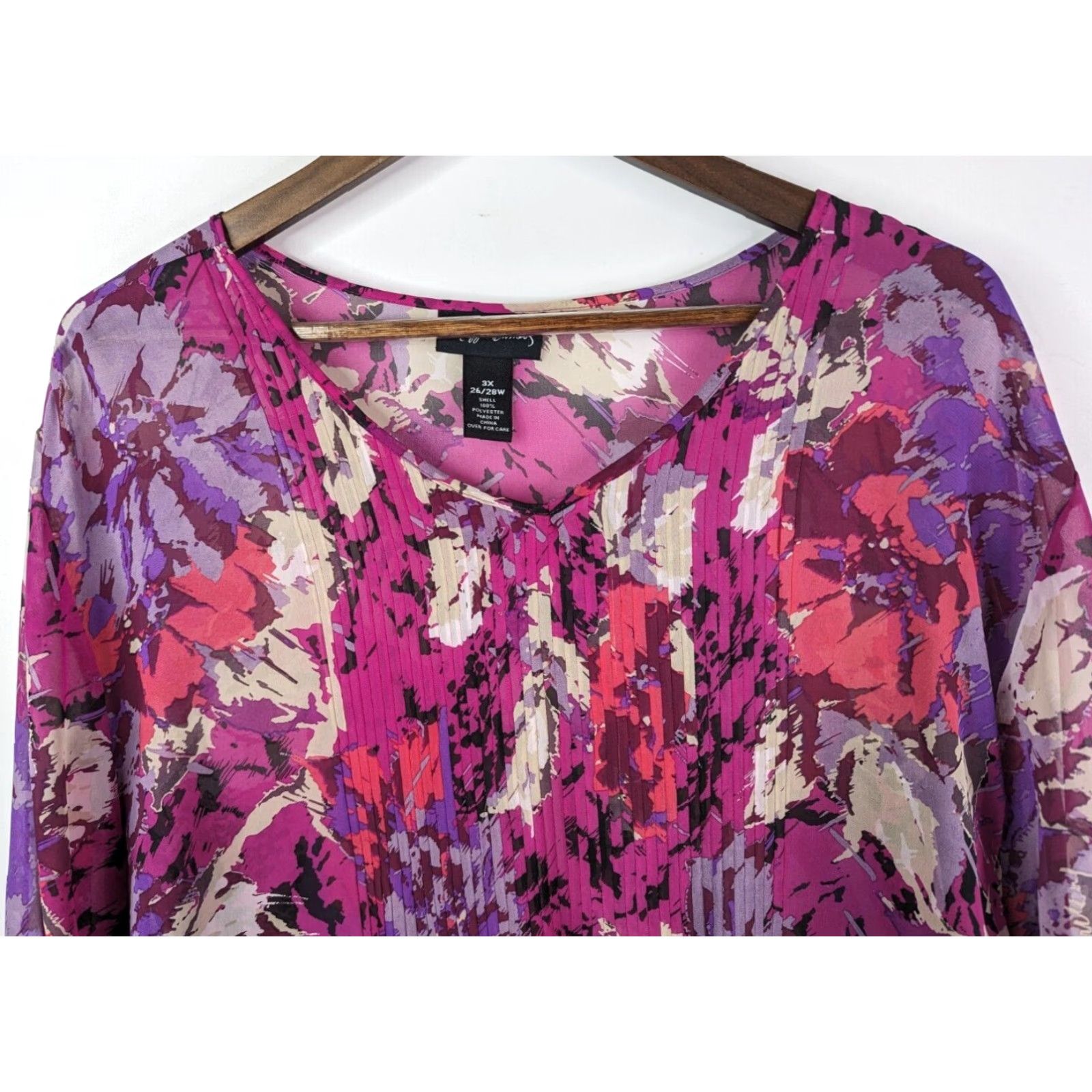 Vintage Maggie Barnes Purple Abstract Top Womens Size 3X 26/28 Short Sleeve Ruffle Blouse V-Neck Paisley Flutter Sleeve Polyester Plus Shirt Size XXL / US 16-18 / IT 52-54 - 2 Thumbnail
