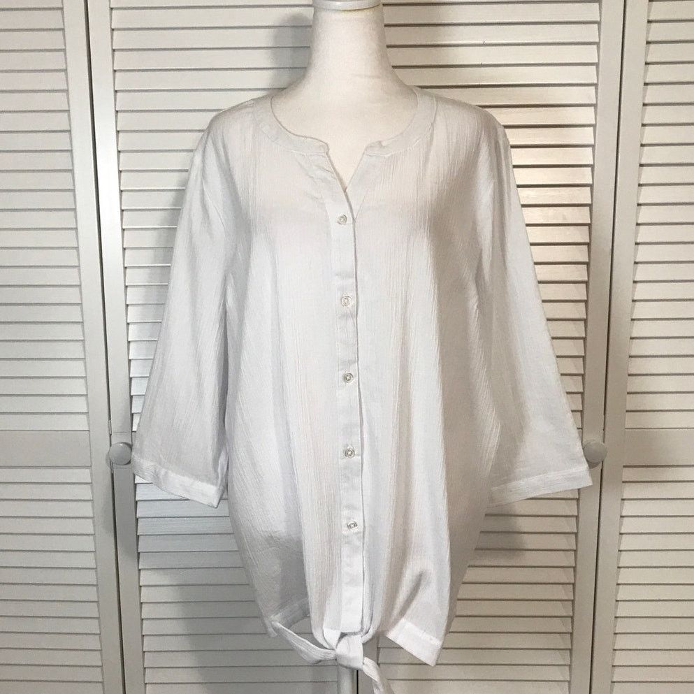 Blair Blair White Y2K Front Tie Relaxed Fit Tunic Women 2XL Size XXL / US 16-18 / IT 52-54 - 1 Thumbnail