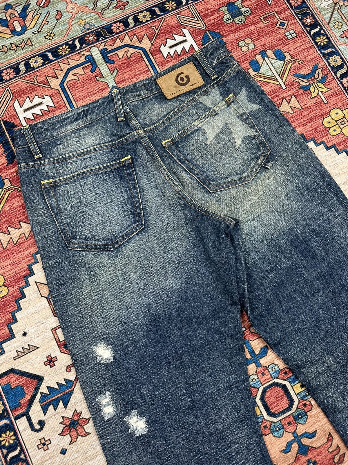Fake London Genius 🔥FAKE LONDON GENIUS🔥DESTRESSED SELVEDGE DENIM Size US 34 / EU 50 - 7 Thumbnail