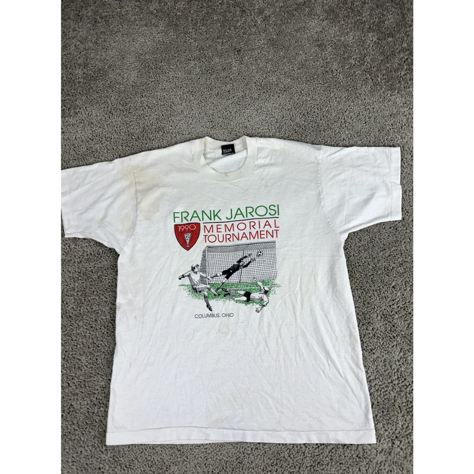 Vintage VINTAGE Frank Jarosi Memorial Tournament Shirt Mens XL White Soccer Columbus 1990 90s Size US XL / EU 56 / 4 - 2 Thumbnail