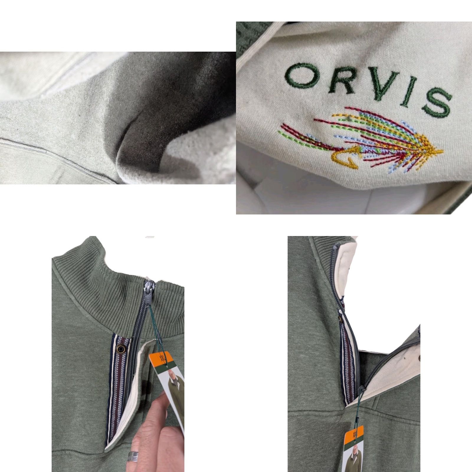 Orvis Signature Pullover Sweater 1/4 Zip Snap Mens 2XL Olive Green Signature Collection Knit Pullover