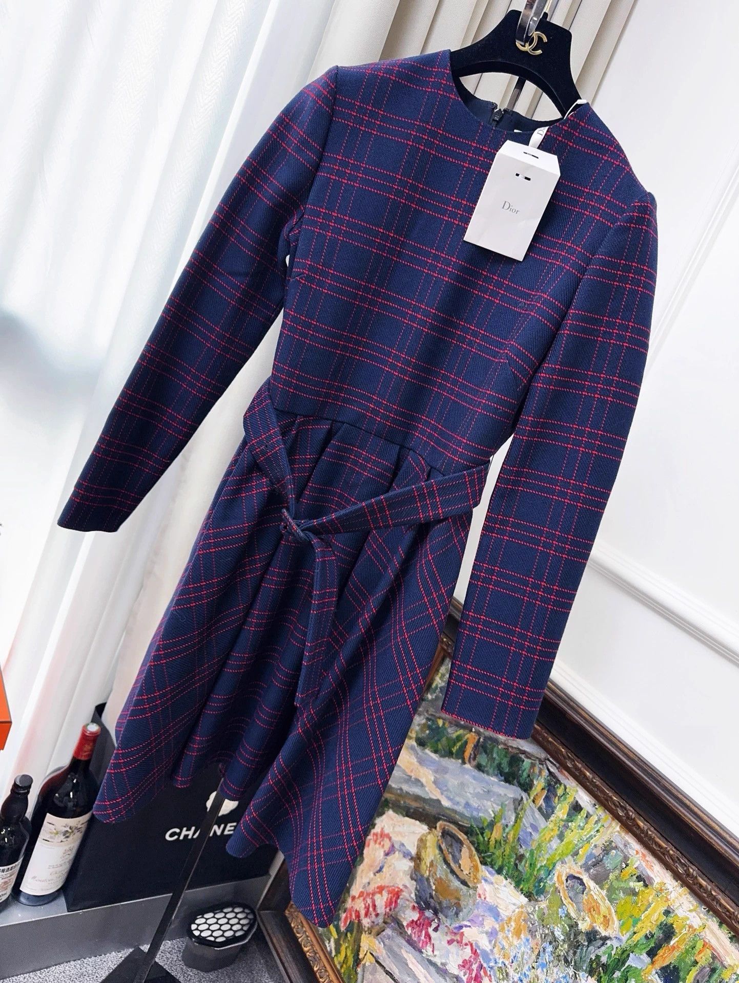 Dior Dior Navy Red Stripe Belted LS Dress 40 NWT Size M / US 6-8 / IT 42-44 - 1 Thumbnail
