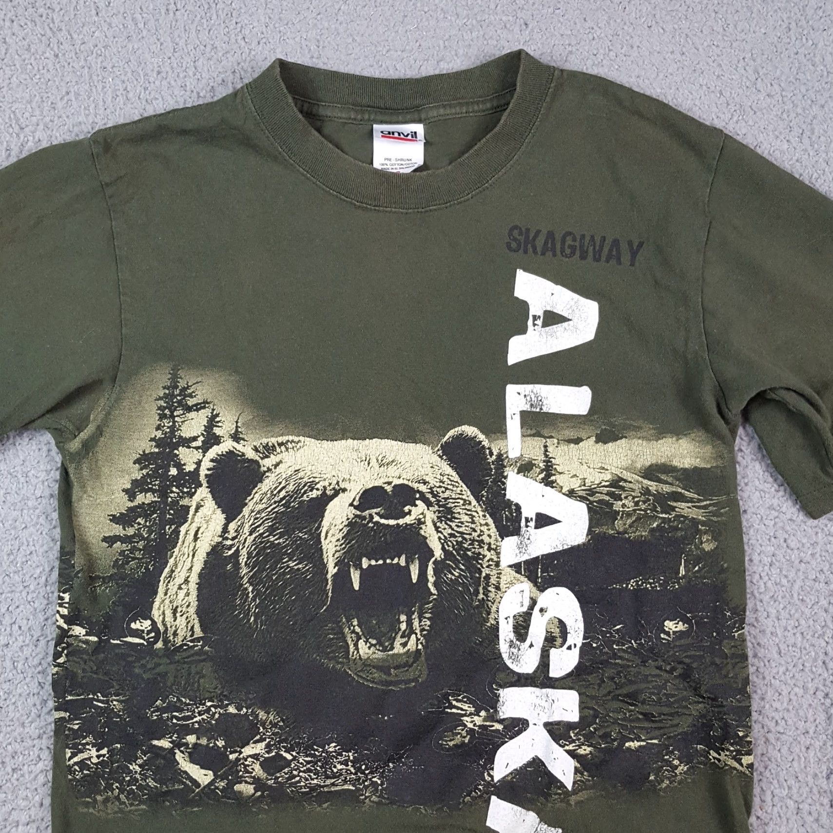 Anvil VINTAGE Anvil Alaska T-Shirt Men’s XS Short Sleeve Crew Neck Green 90s Bear Wrap Around Print Retro Nature Bear Mens XS Size US XS / EU 42 / 0 - 2 Thumbnail