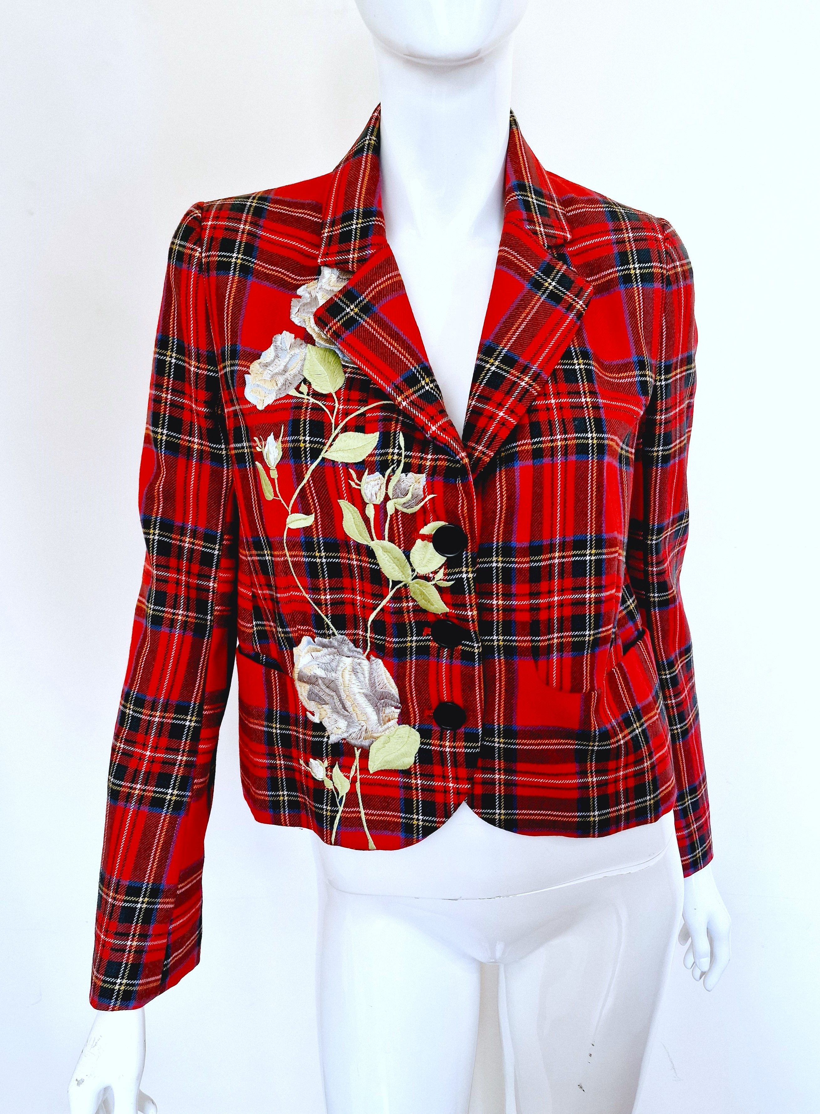 John Galliano John Galliano Tartan Embroidered Plaid Check Blazer Jacket Size M / US 6-8 / IT 42-44 - 1 Thumbnail
