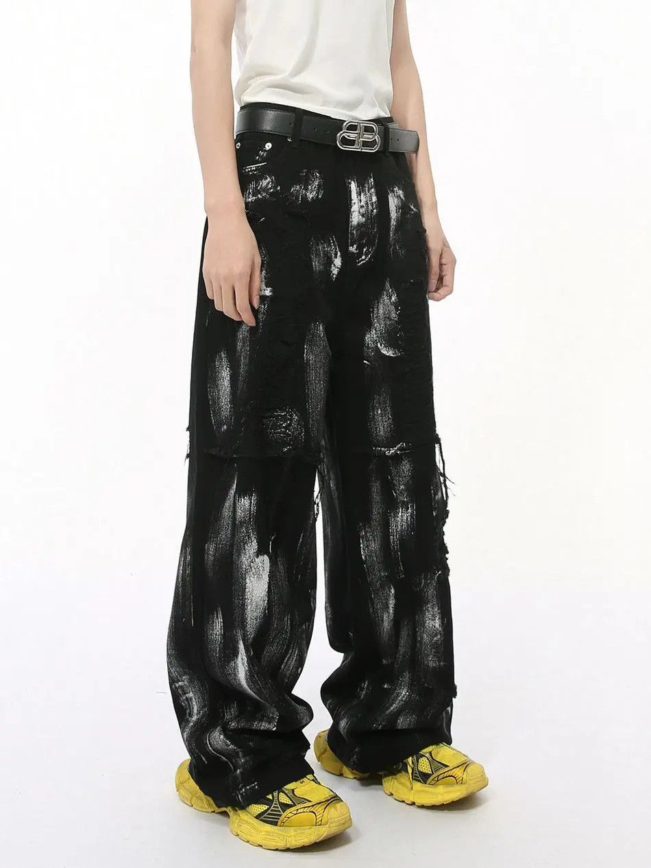 Japanese Brand Retro loose straight leg painted jeans Size US 32 / EU 48 - 3 Thumbnail