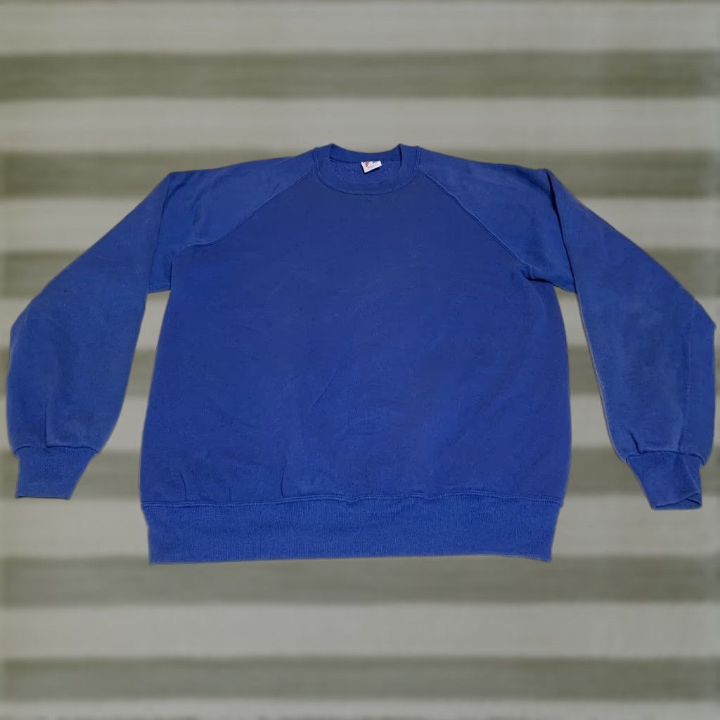Jerzees VINTAGE Jerzees Sweatshirt Crew Neck Mens Sweatshirt XL L/M Blue 90s Retro Grunge USA Stains Pattern Solid Long Sleeve Vintage Size US L / EU 52-54 / 3 - 1 Thumbnail