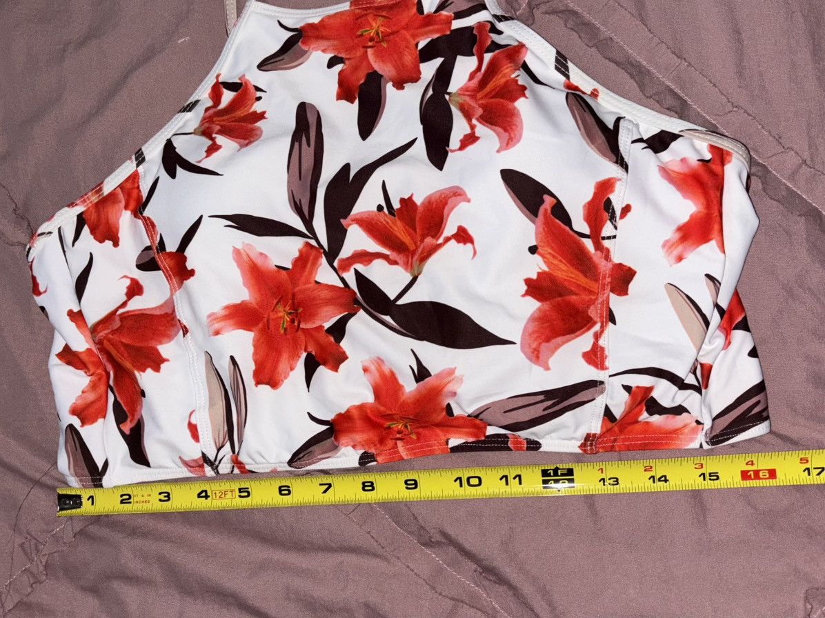 Other Macolily Orange White Floral Tie Back Bikini Top Sz L NWT Size L / US 10 / IT 46 - 11 Thumbnail