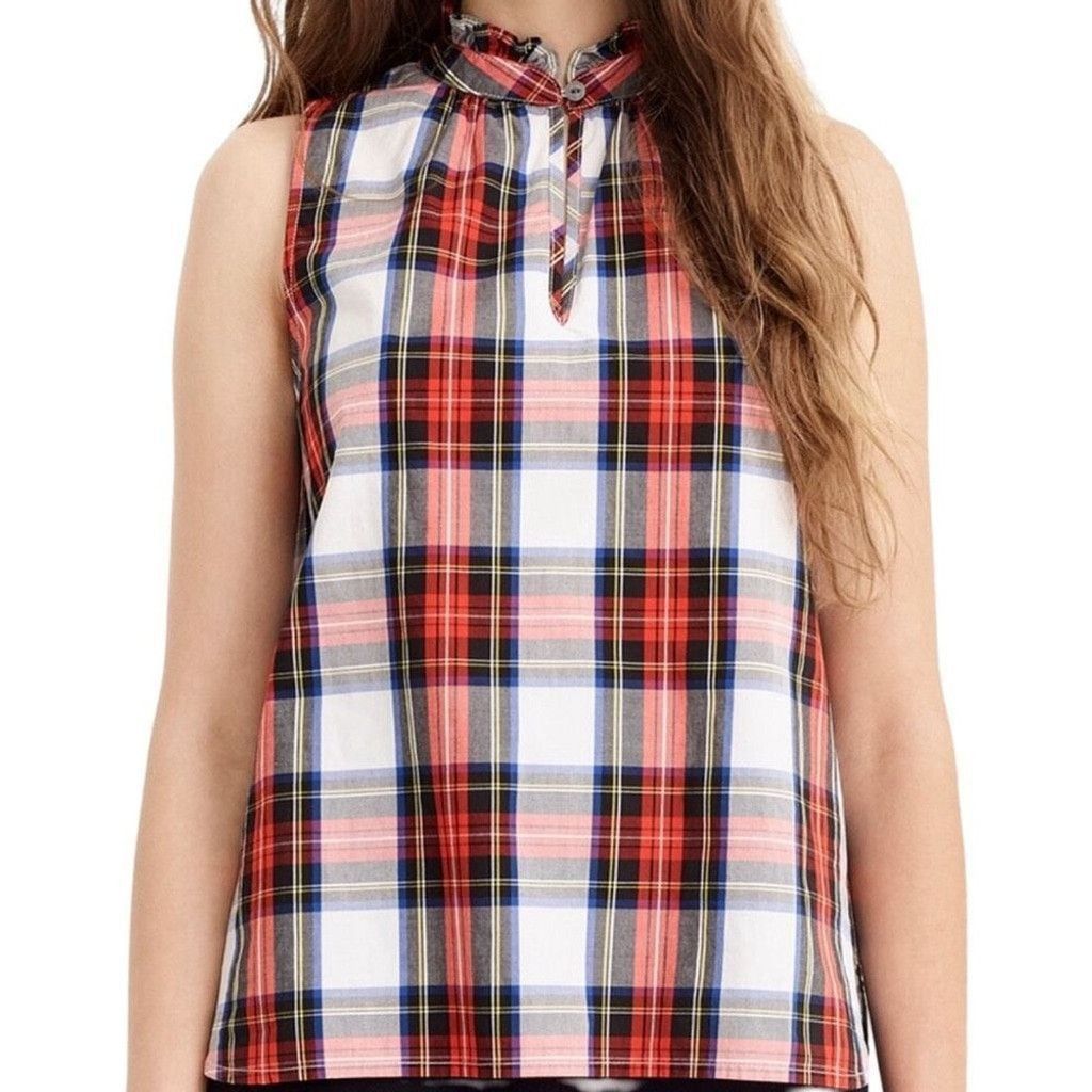 J.Crew J. Crew Holiday White Red Plaid Smock Sleeveless Top Sz 2 XS Size XS / US 0-2 / IT 36-38 - 10 Thumbnail