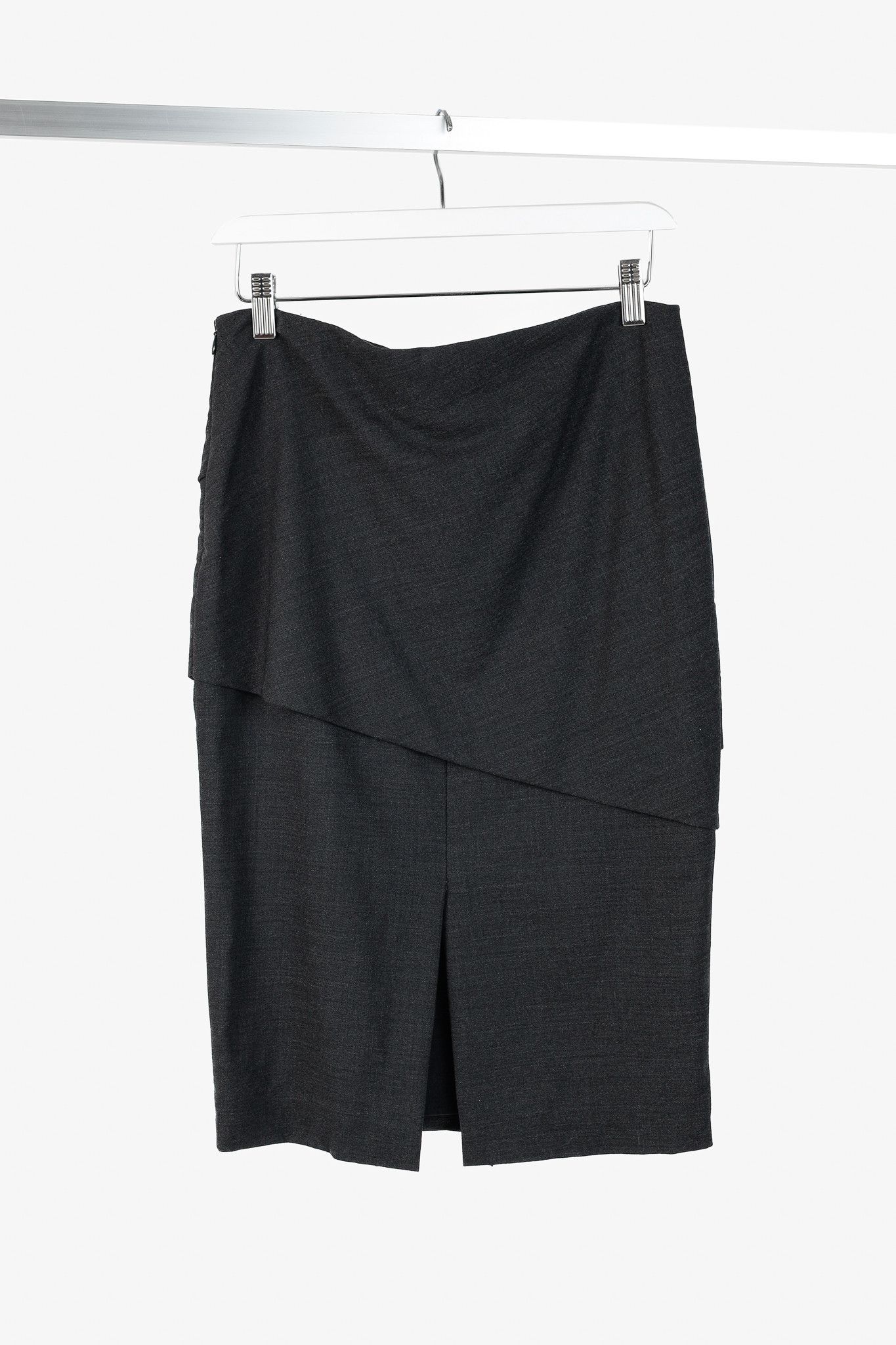 Brunello Cucinelli Brunello Cucinelli Grey Wool-Crepe Pleated Pencil Skirt Size 28" / US 6 / IT 42 - 2 Thumbnail