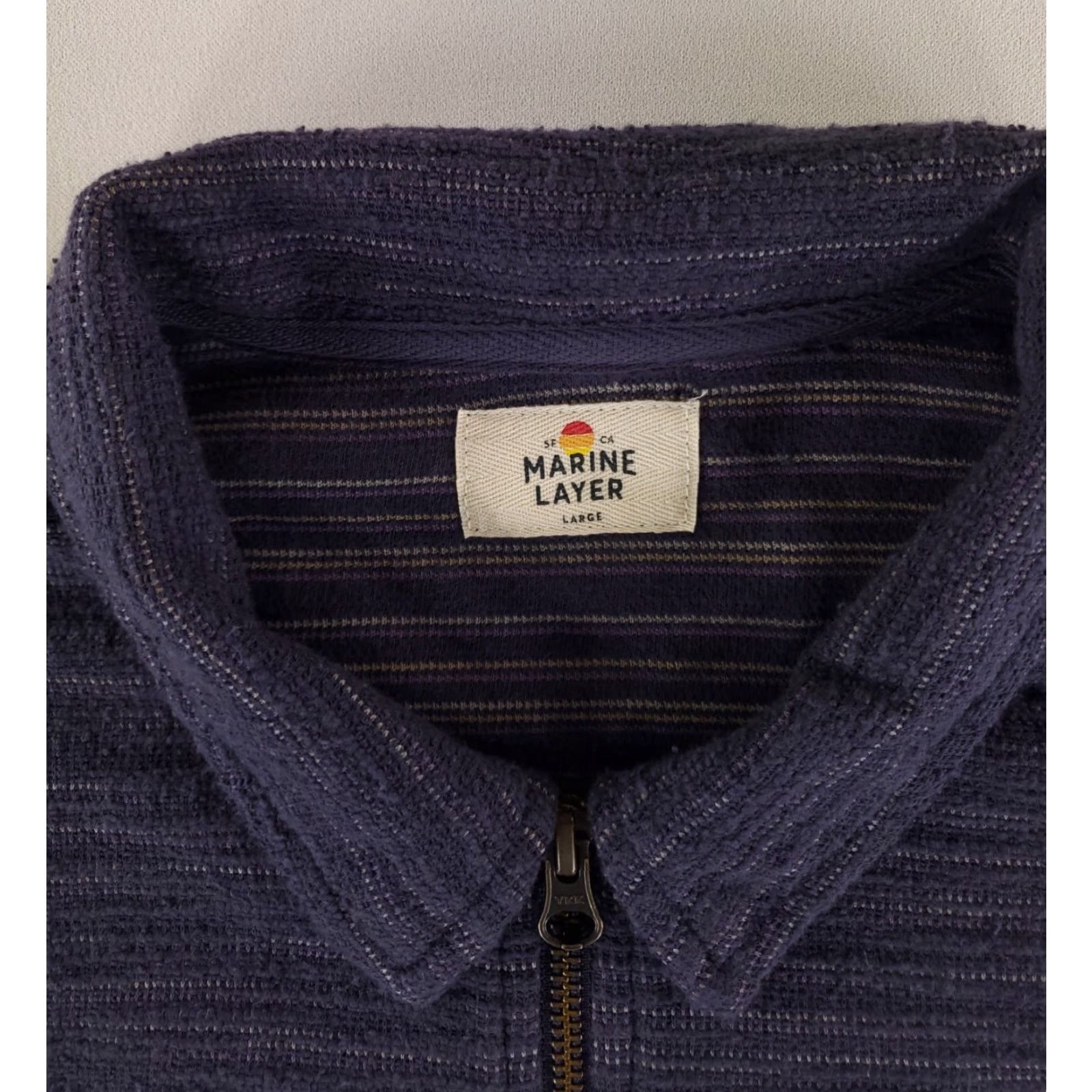 Marine Layer Marine Layer Pullover Mens L Short Blue Textured Stripe 1/4 Zip Size US L / EU 52-54 / 3 - 4 Thumbnail
