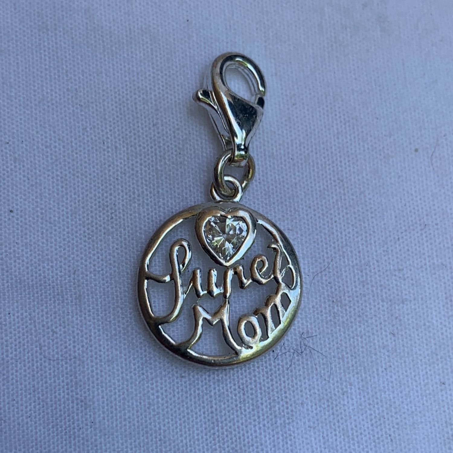 Designer Silver "June Mom" Charm With Lobster Clasp & Rhinestone Hea Size ONE SIZE - 3 Thumbnail