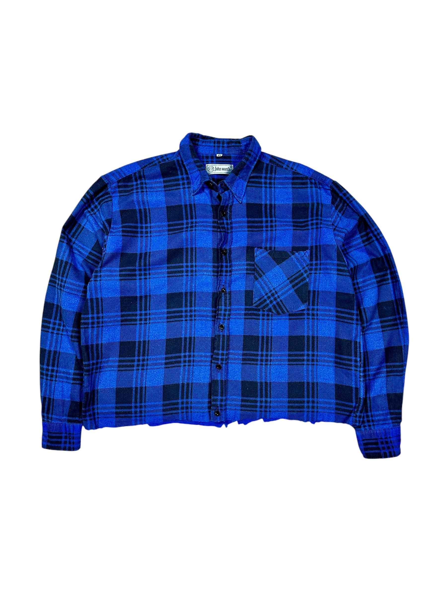 Japanese Brand × Vintage Vintage y2k Blue Flannel Cropped Button Up Shirt Size US L / EU 52-54 / 3 - 1 Thumbnail