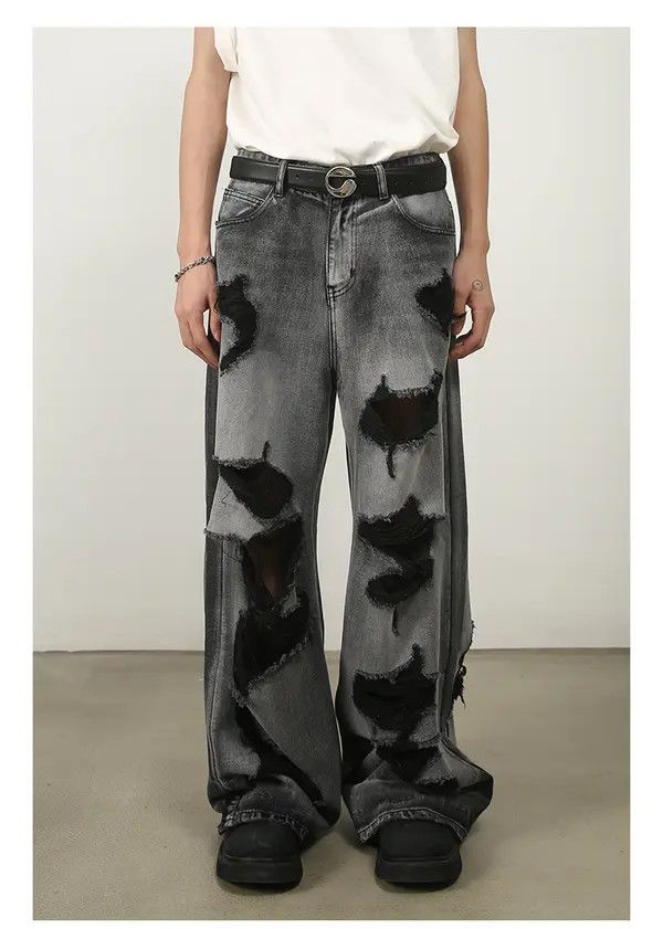 Japanese Brand Washed distressed straight loose wide-leg ripped jeans Size US 32 / EU 48 - 7 Thumbnail
