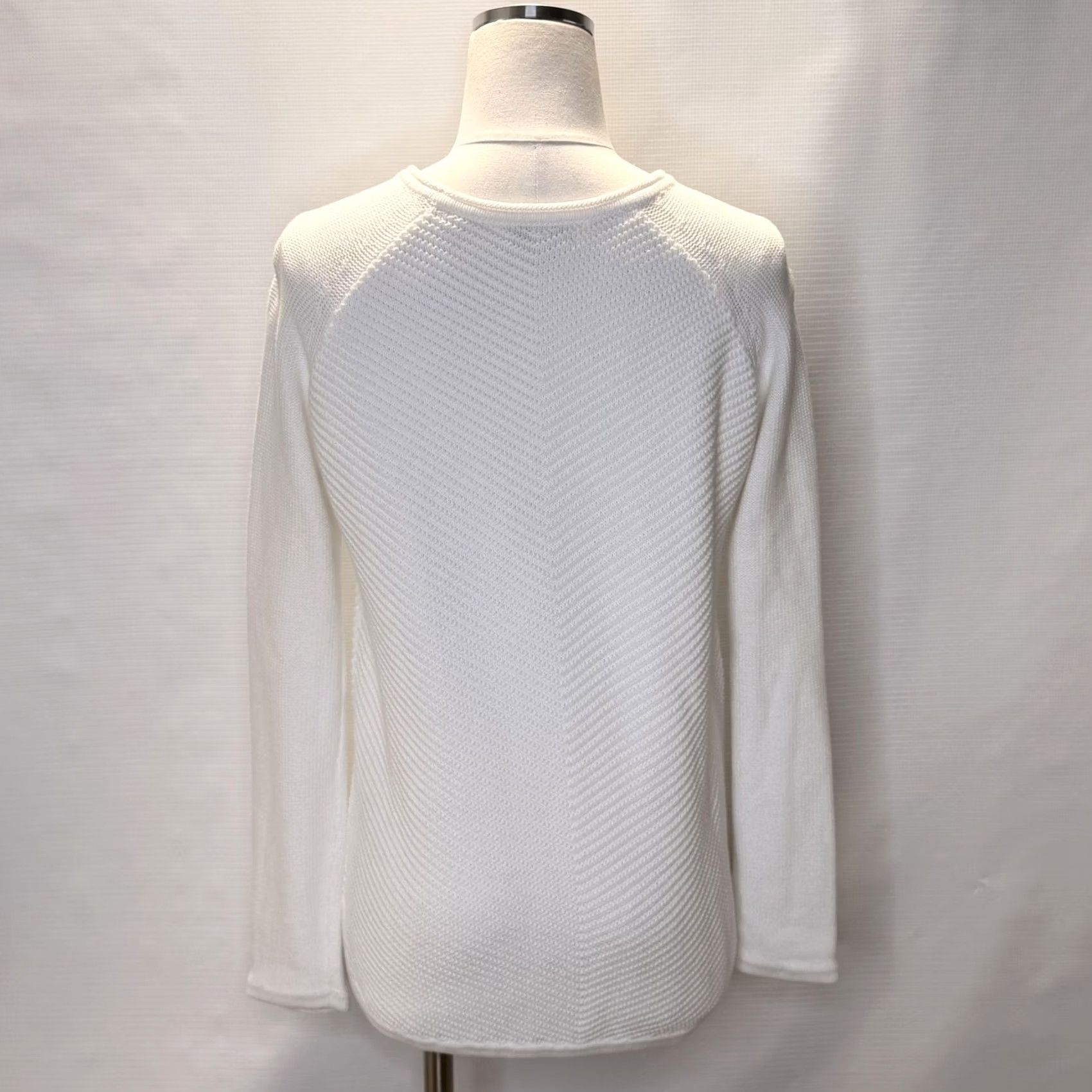 Vintage Kinross Womens Sweater Knit Crewneck Raglan White Chevron Geometric Cotton Pullover S Small Knit Slim-Cut Casual Size S / US 4 / IT 40 - 3 Thumbnail