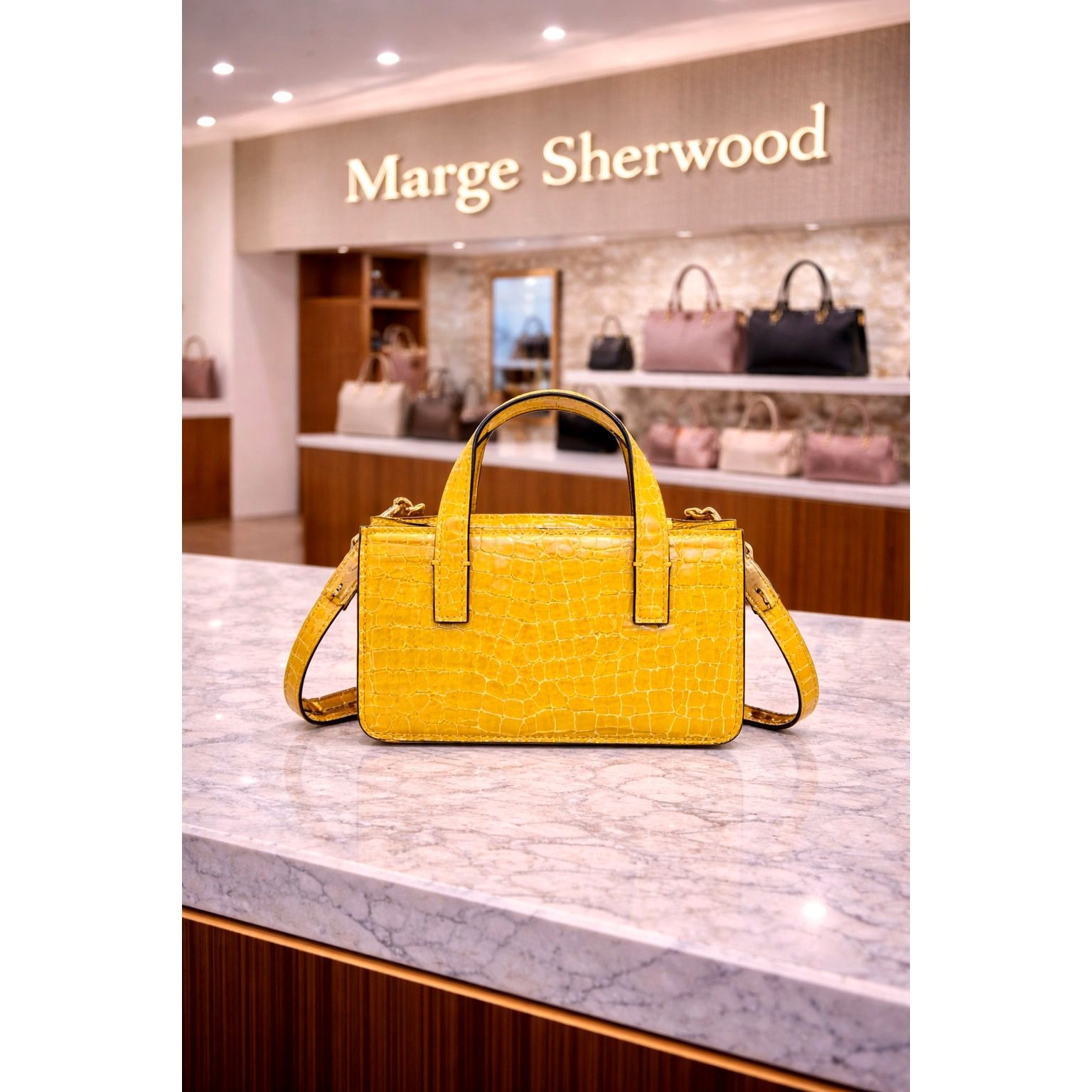 Other Marge Sherwood Croc Skin Square Top Handbag Crossbody Yellow Size ONE SIZE - 1 Thumbnail