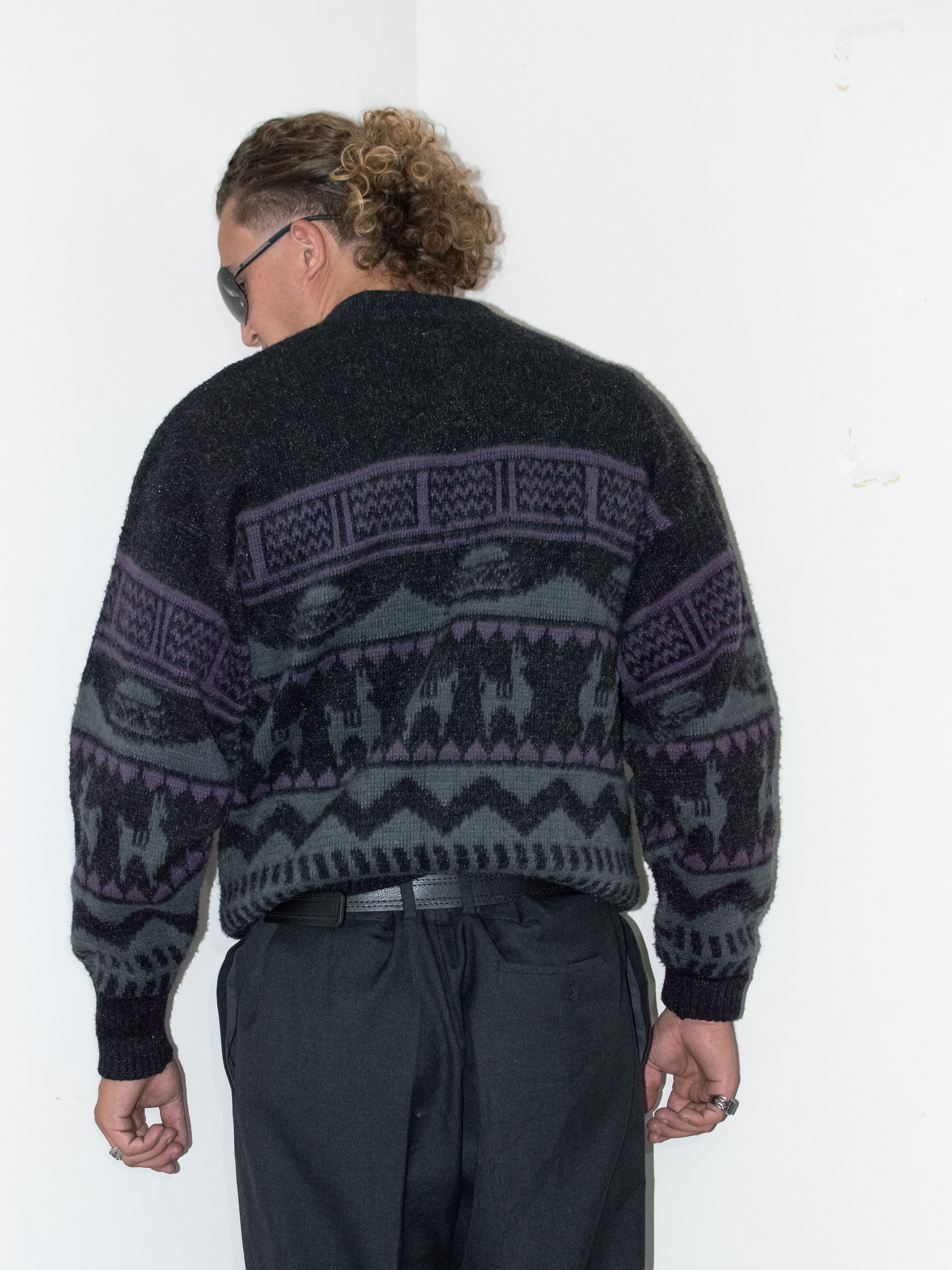 Designer × Vintage Vintage 90s Alpaca Geometric Crazy Pattern Cardigan Size US L / EU 52-54 / 3 - 5 Thumbnail