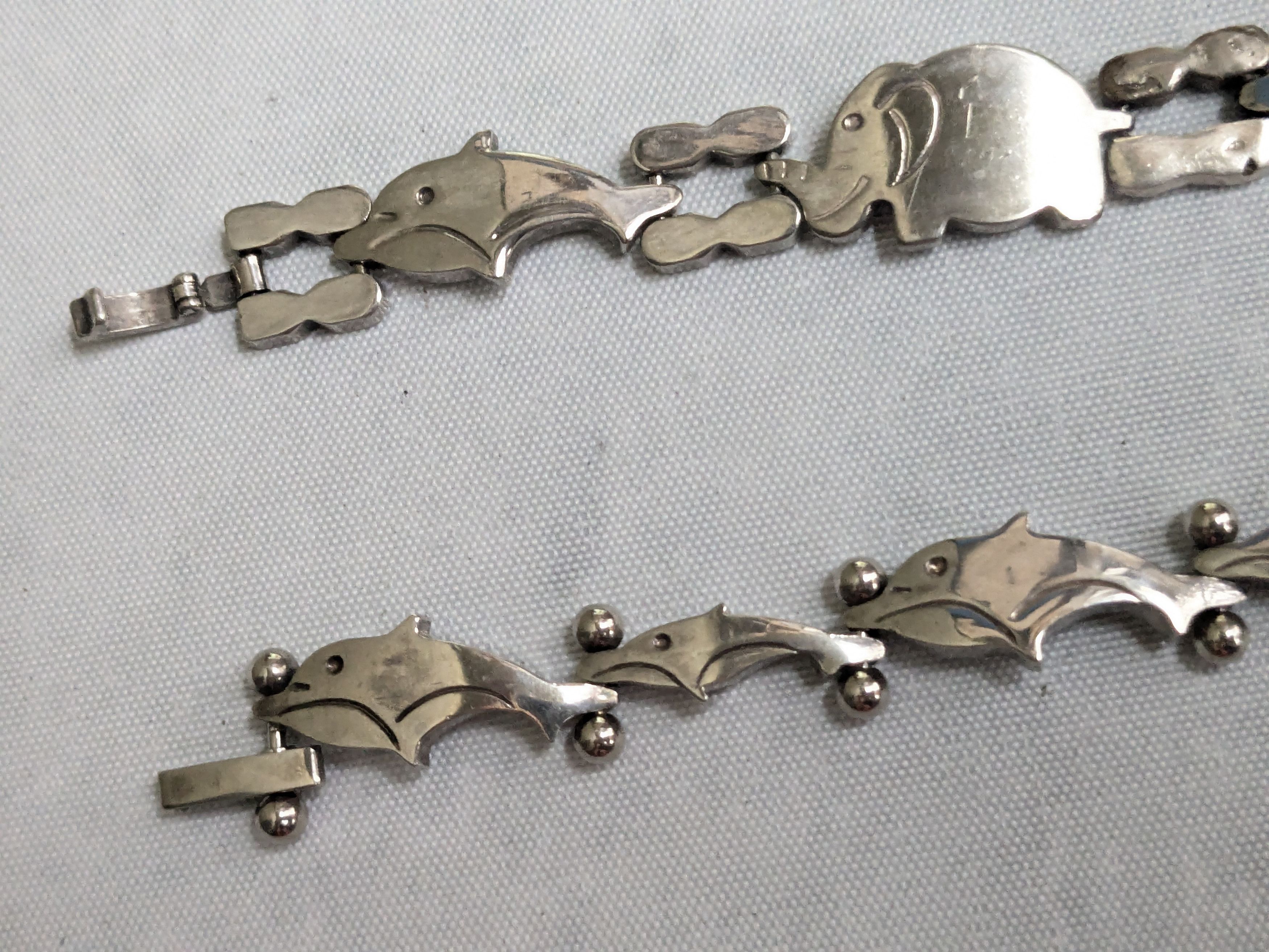Jewelry Vintage Sterling Silver Bracelets Dolphin Elephant Whale Size ONE SIZE - 11 Thumbnail