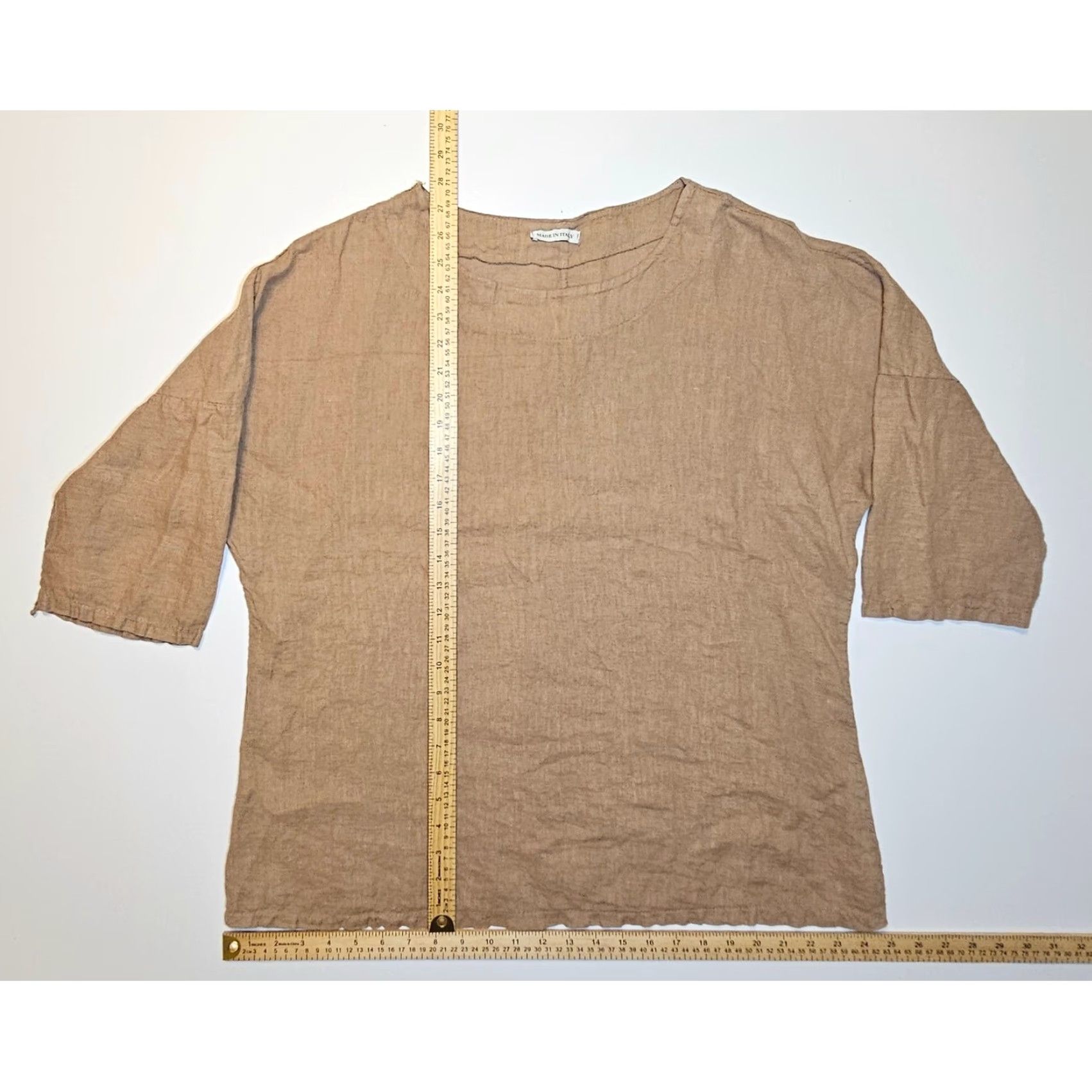 Vintage VINTAGE Made in Italy Linen Top Womens 2XL Beige 3/4 Sleeve Blouse Linen 100% AJ Andrea Jovine Womens Blouse All Seasons Casual Travel Size XXL / US 16-18 / IT 52-54 - 4 Thumbnail