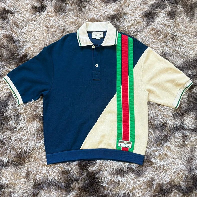 Gucci Gucci Blue Stripe Short Sleeve Polo Size US M / EU 48-50 / 2 - 1 Thumbnail