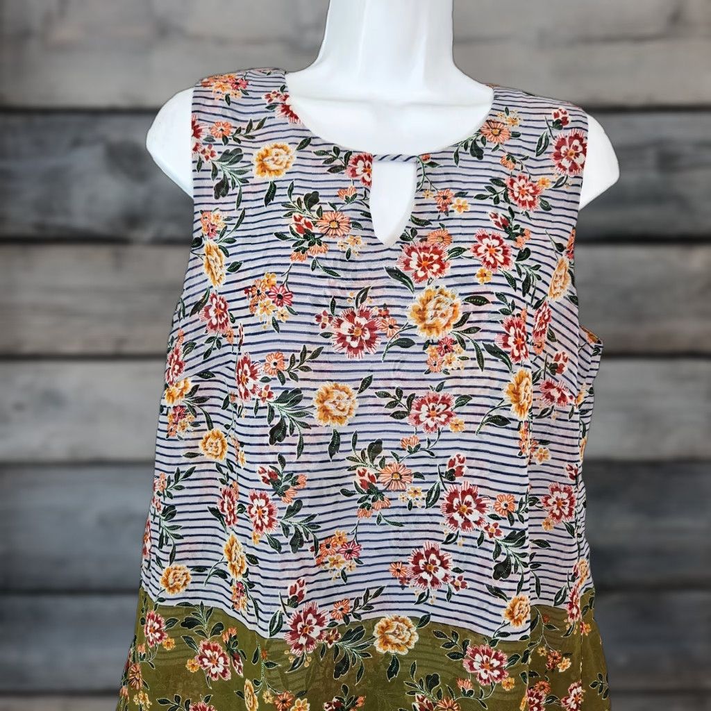 Vintage Cabi Blouse Women's Penelope Top M Green Blue Floral Sleeveless Shirt Casual Spring Summer Fall Womens Size M / US 6-8 / IT 42-44 - 1 Thumbnail
