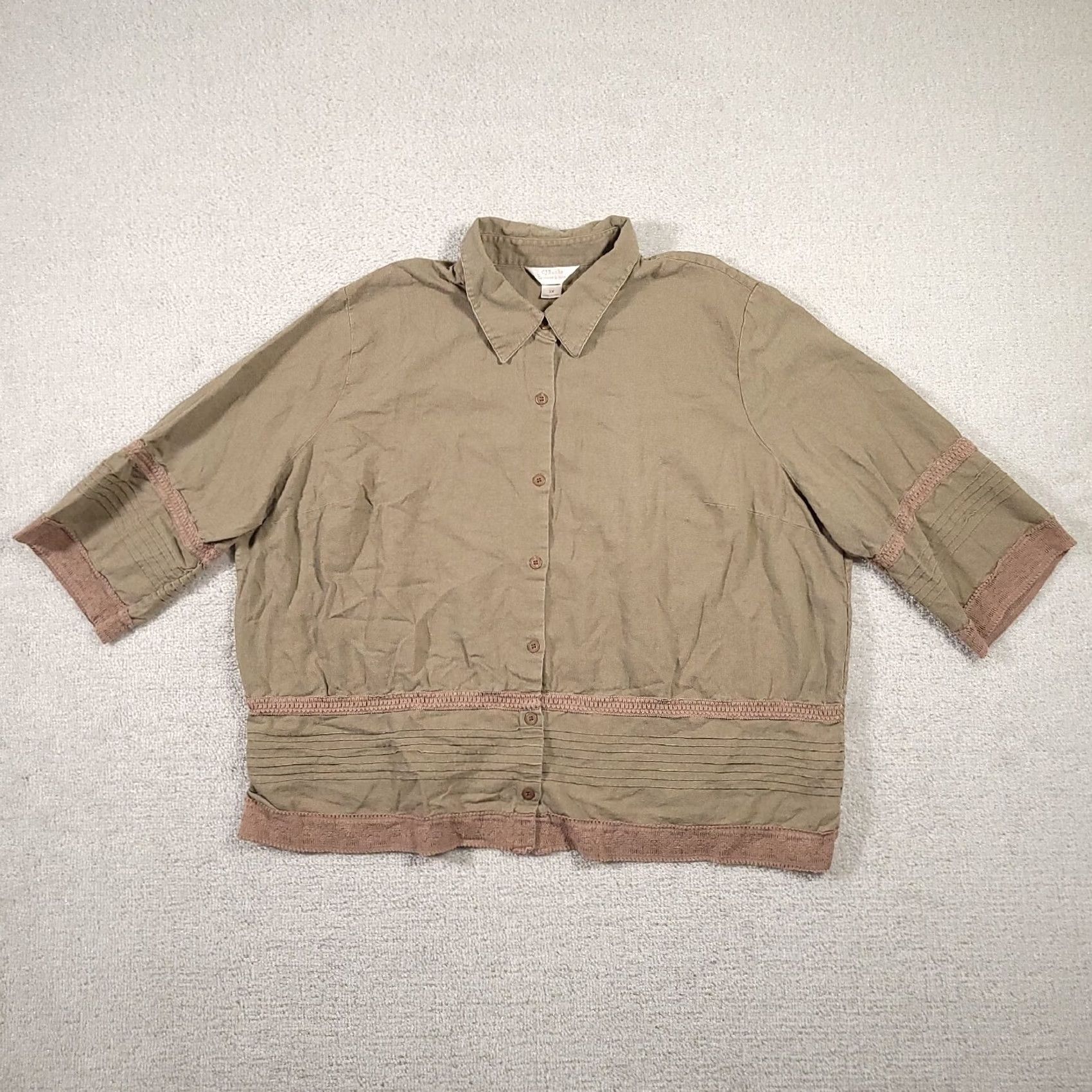 Vintage VINTAGE CJ Banks Womens Shirt 3X Beige Linen Blend 3/4 Sleeve Button Up Womens Size XXL / US 16-18 / IT 52-54 - 2 Thumbnail