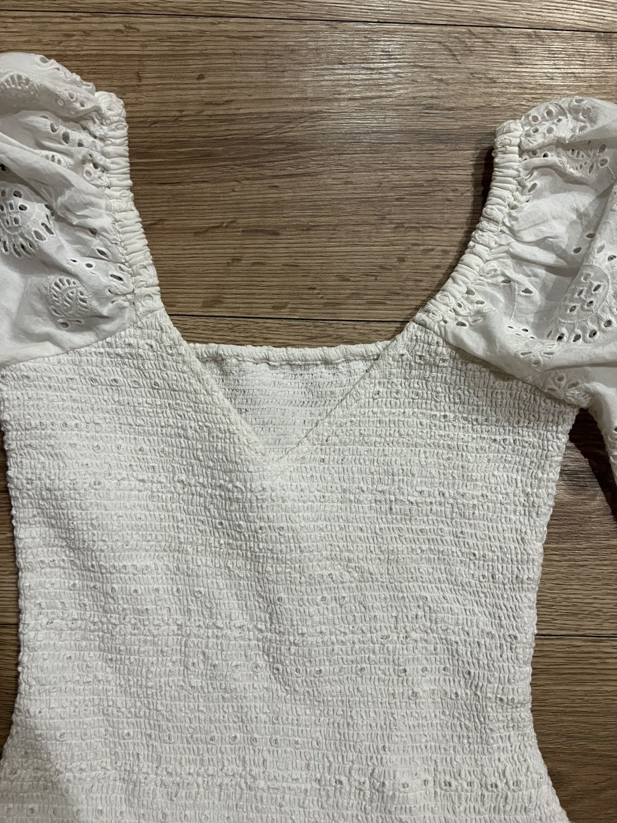 LoveShackFancy LoveShackFancy White Eyelet Mini Dress Size S / US 4 / IT 40 - 5 Thumbnail