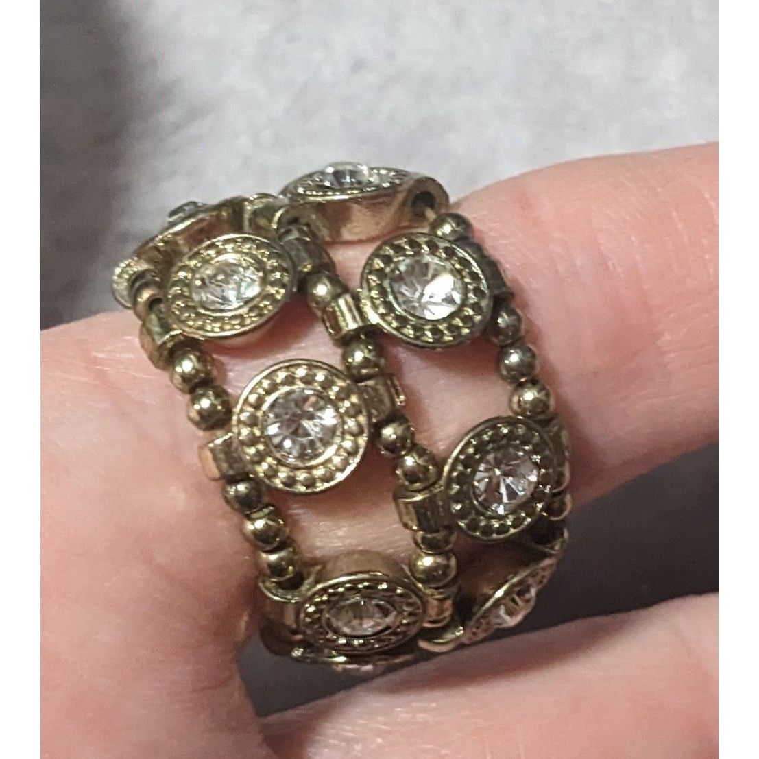 Other Chunky Gemmed Silver Tone Double Layer Beaded Stretch Ring S Size ONE SIZE - 5 Thumbnail