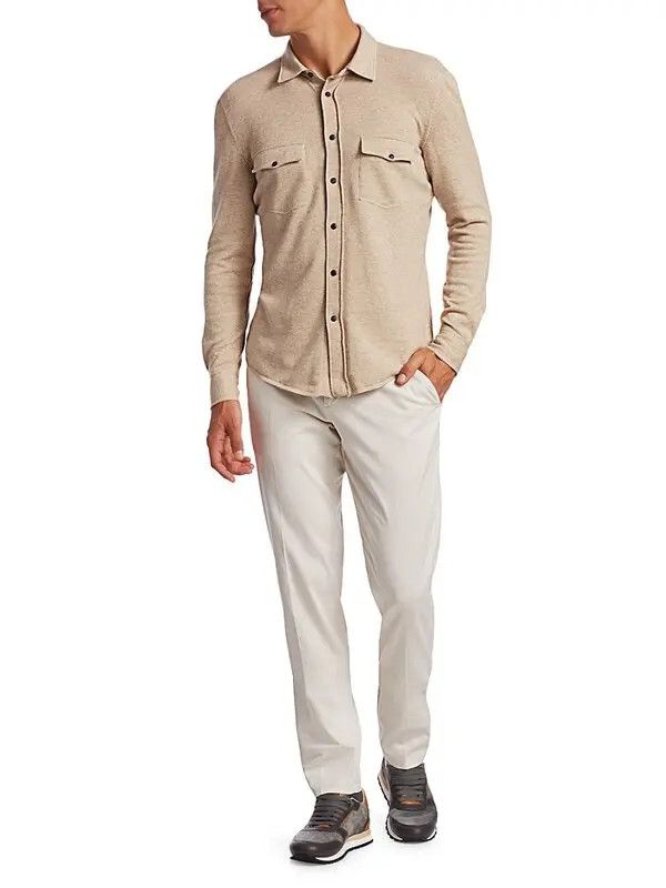 Brunello Cucinelli o1w1db10924 Polo Sweater in Medium Beige Size US M / EU 48-50 / 2 - 5 Thumbnail