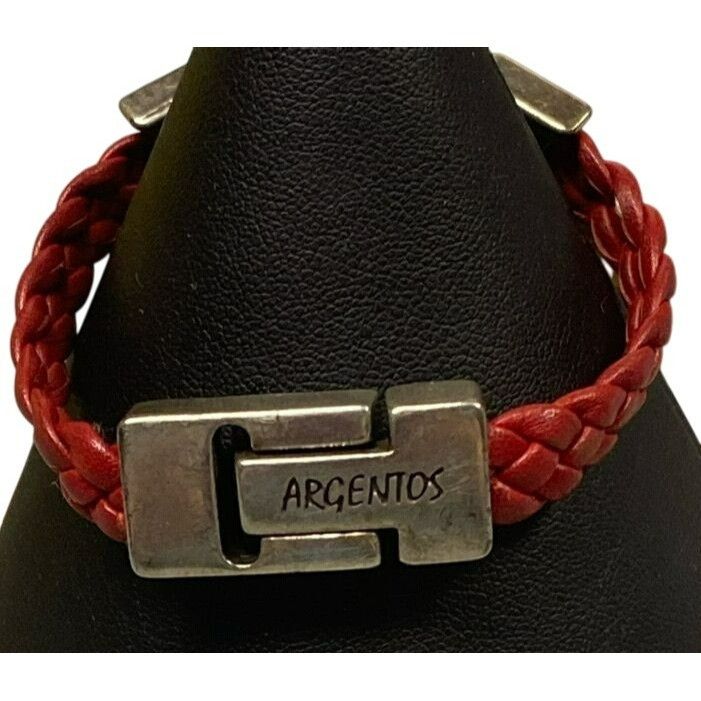 Other Argentos Red Braided Leather Bracelet With Silver Peace Sign Size ONE SIZE - 4 Thumbnail