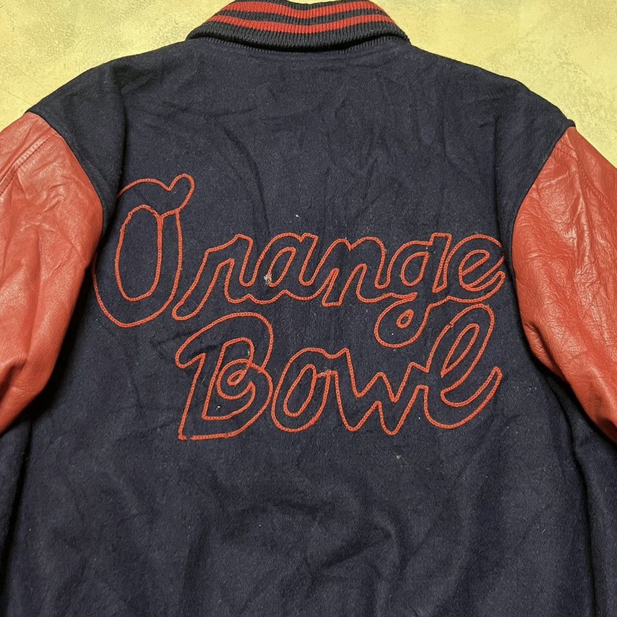 Vintage Vintage Orange Bowl Leather Sleeve Varsity Jacket Size US L / EU 52-54 / 3 - 13 Thumbnail