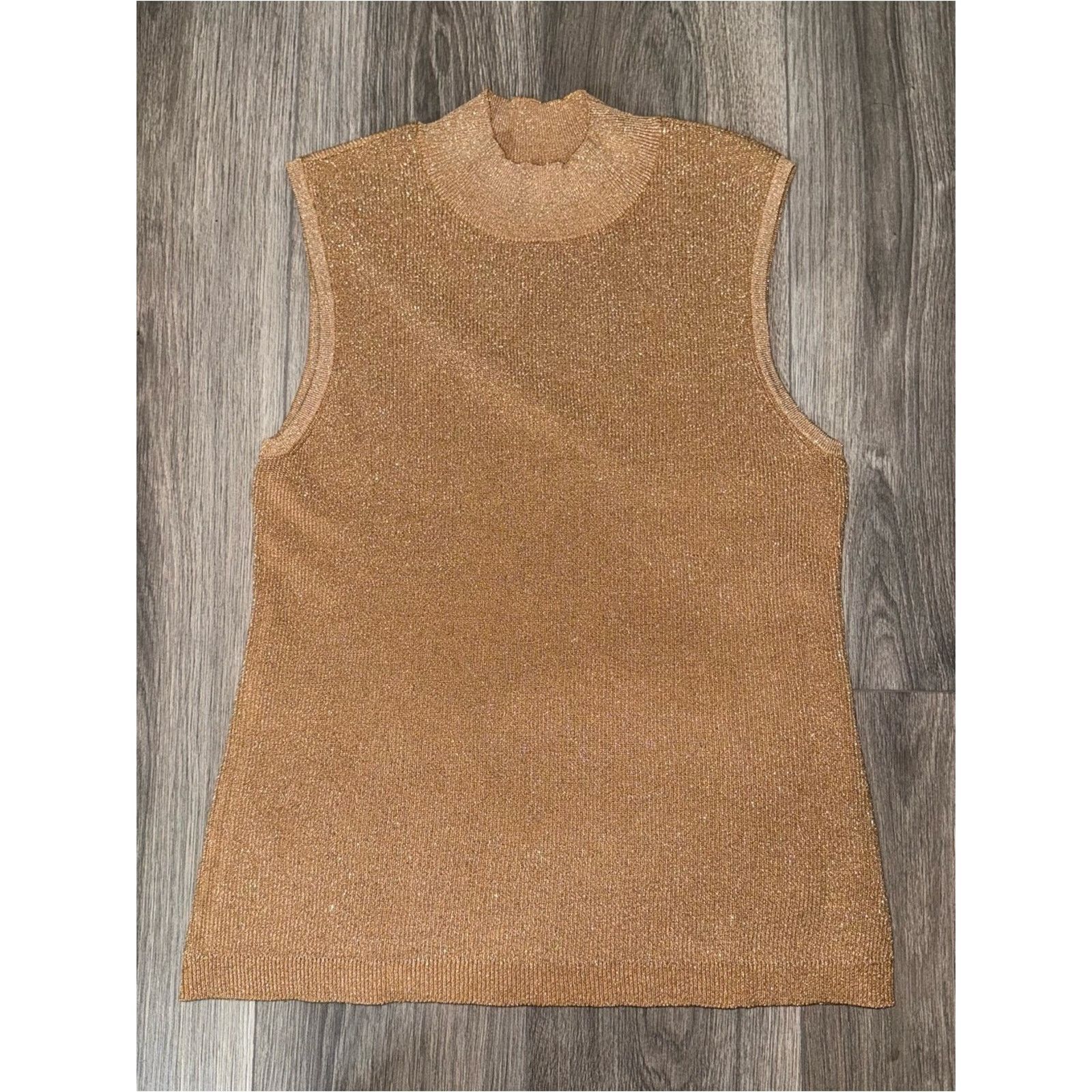 Elie Tahari Tahari ASL Camel/Gold Sleeveless Mock Neck Sweater Sz L NWT Size L / US 10 / IT 46 - 7 Thumbnail