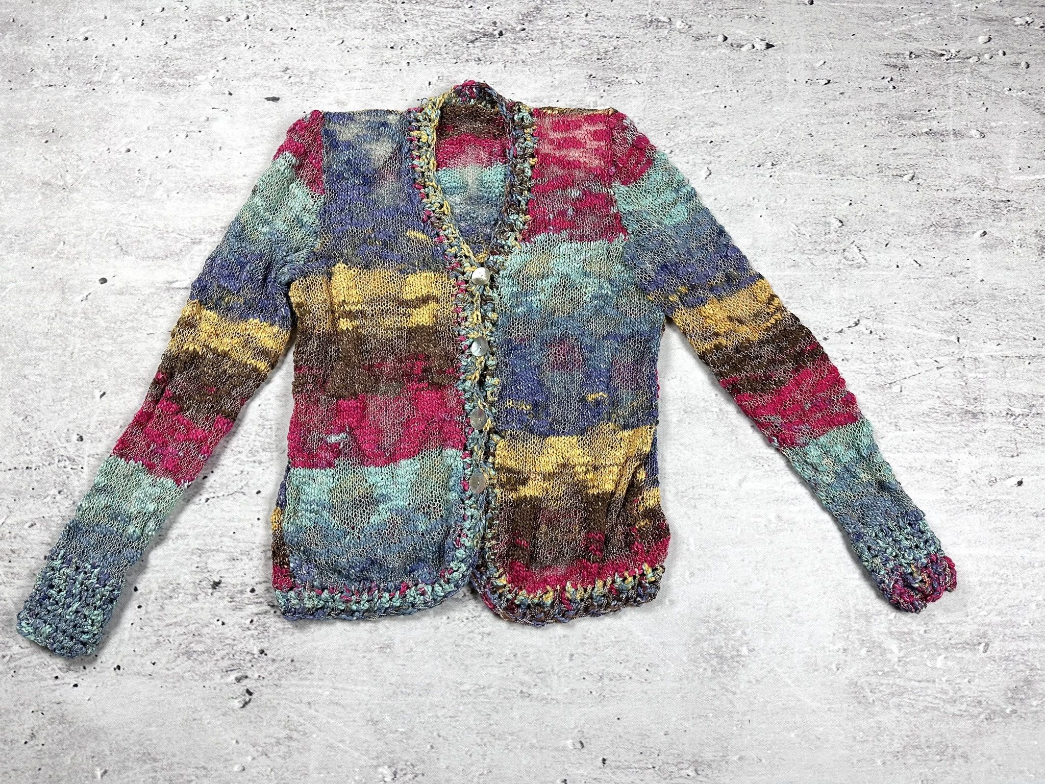 Handmade × Vintage Vintage handmade knitted cardigan abstract Size L / US 10 / IT 46 - 4 Thumbnail