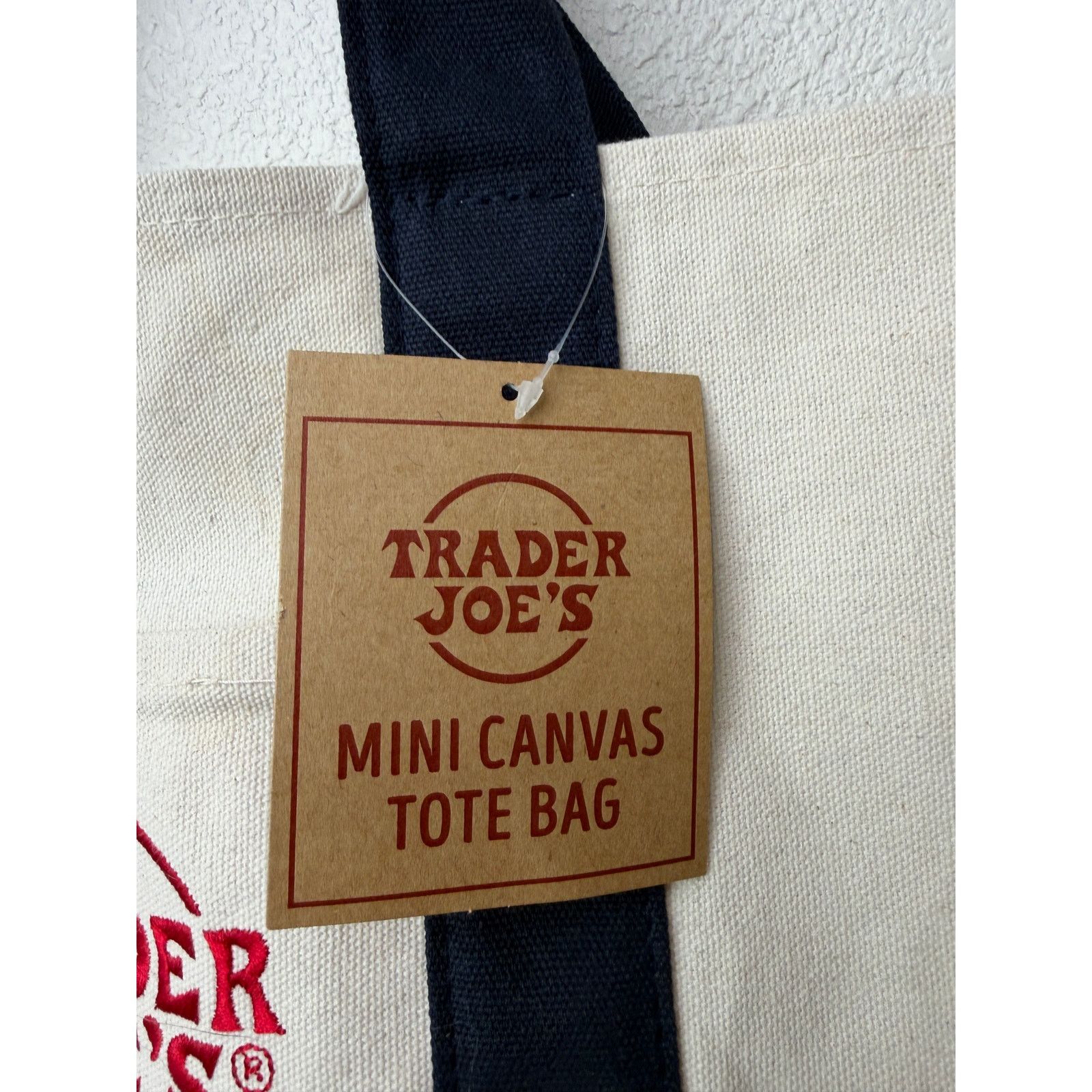 Other NWT Trader Joe’s Mini Canvas Tote Bag Navy Cream Red Logo Size ONE SIZE - 2 Thumbnail