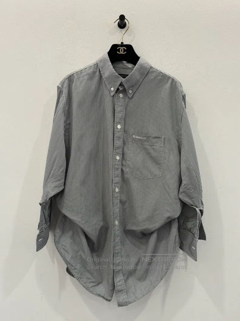 Balenciaga Balenciaga Grey Stripe Letter Logo Women's Shirt Size XS / US 0-2 / IT 36-38 - 1 Thumbnail