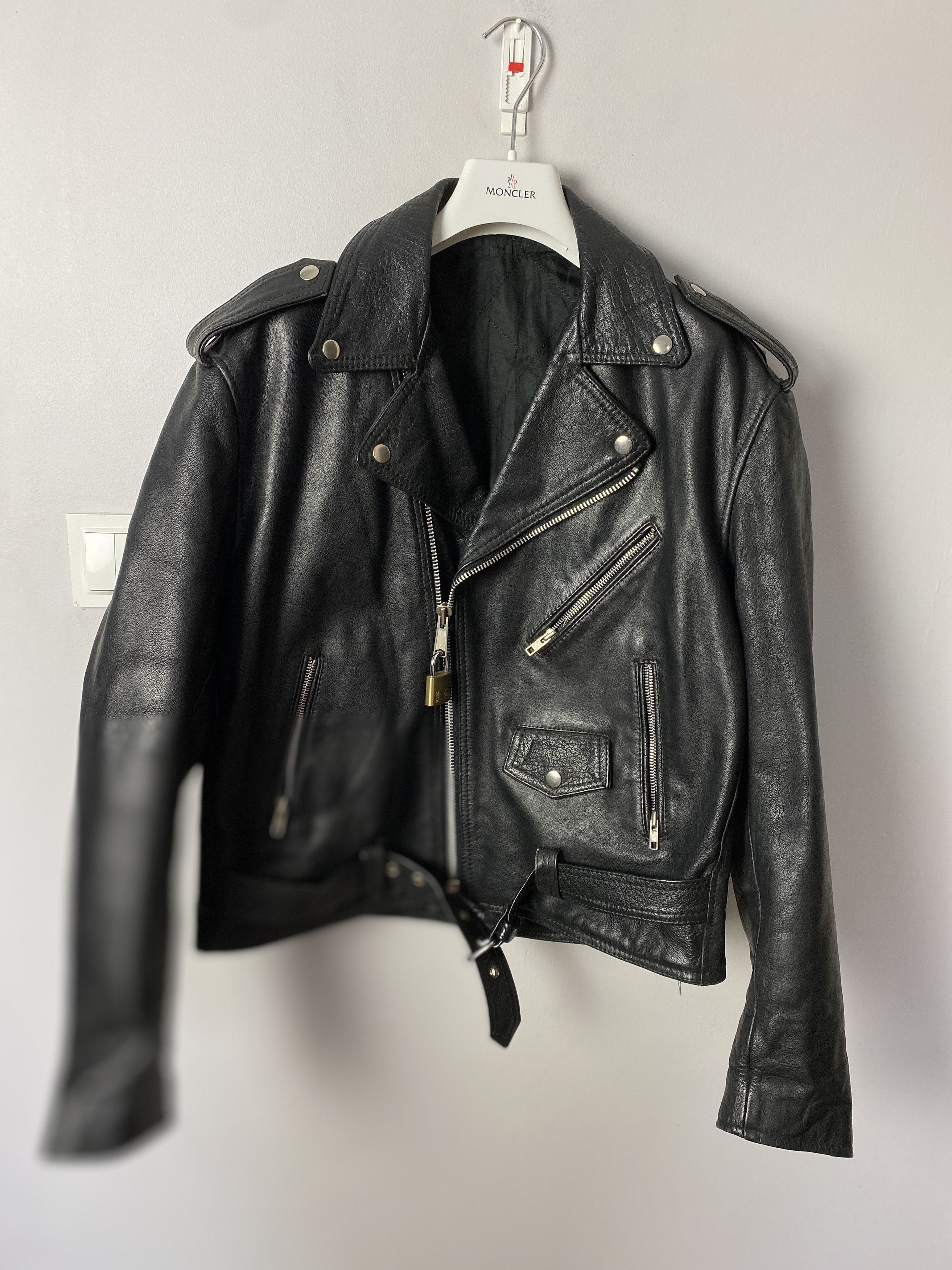 image of Avant Garde x Vintage Motorcycle Biker Leather Jacket Punk Rock Opium in Black, Men's (Size Small)