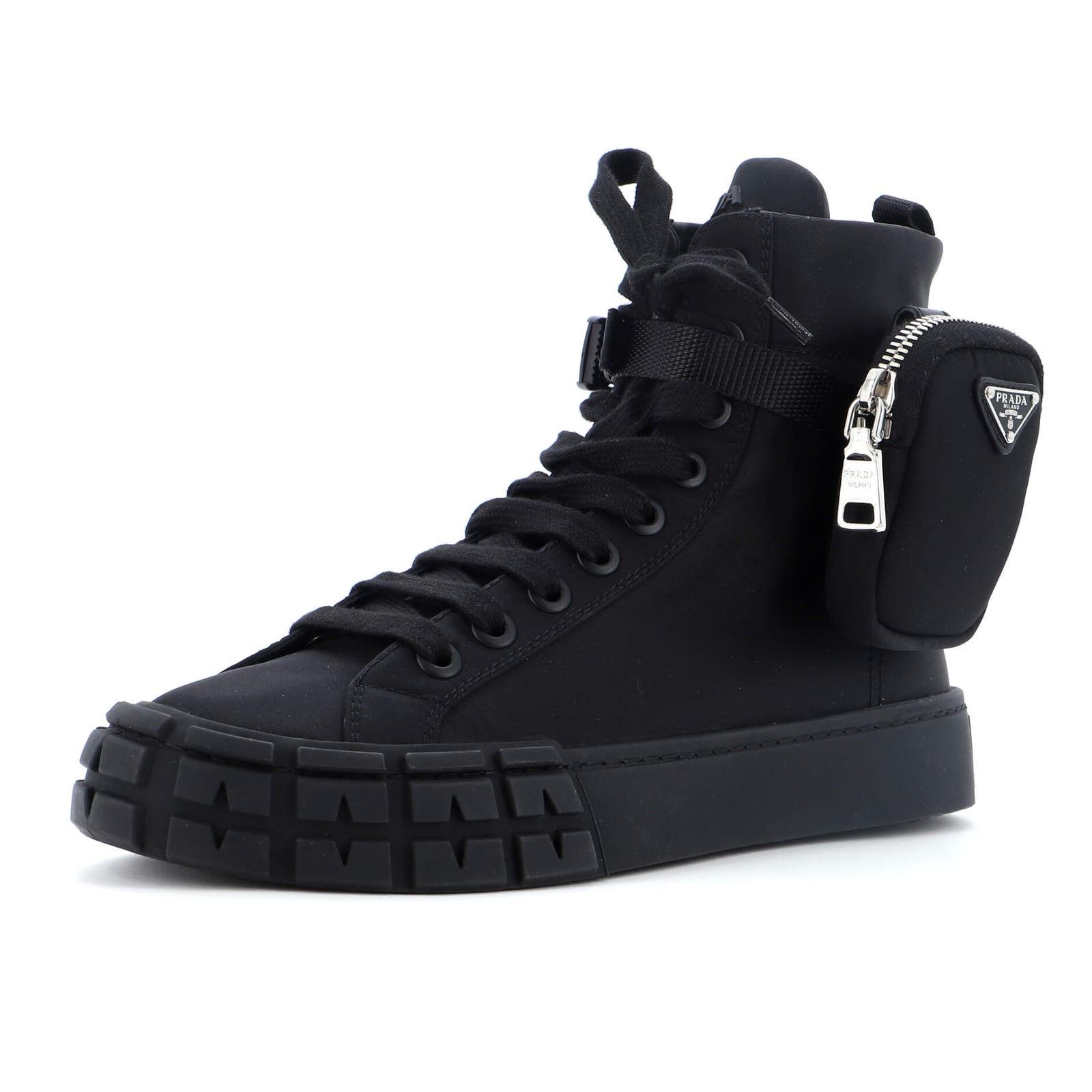 image of Prada WHeel Shoes Cassetta Zip Pouch High-Top Sneakers Re-Nylon None in Black, Women's (Size 5.5)