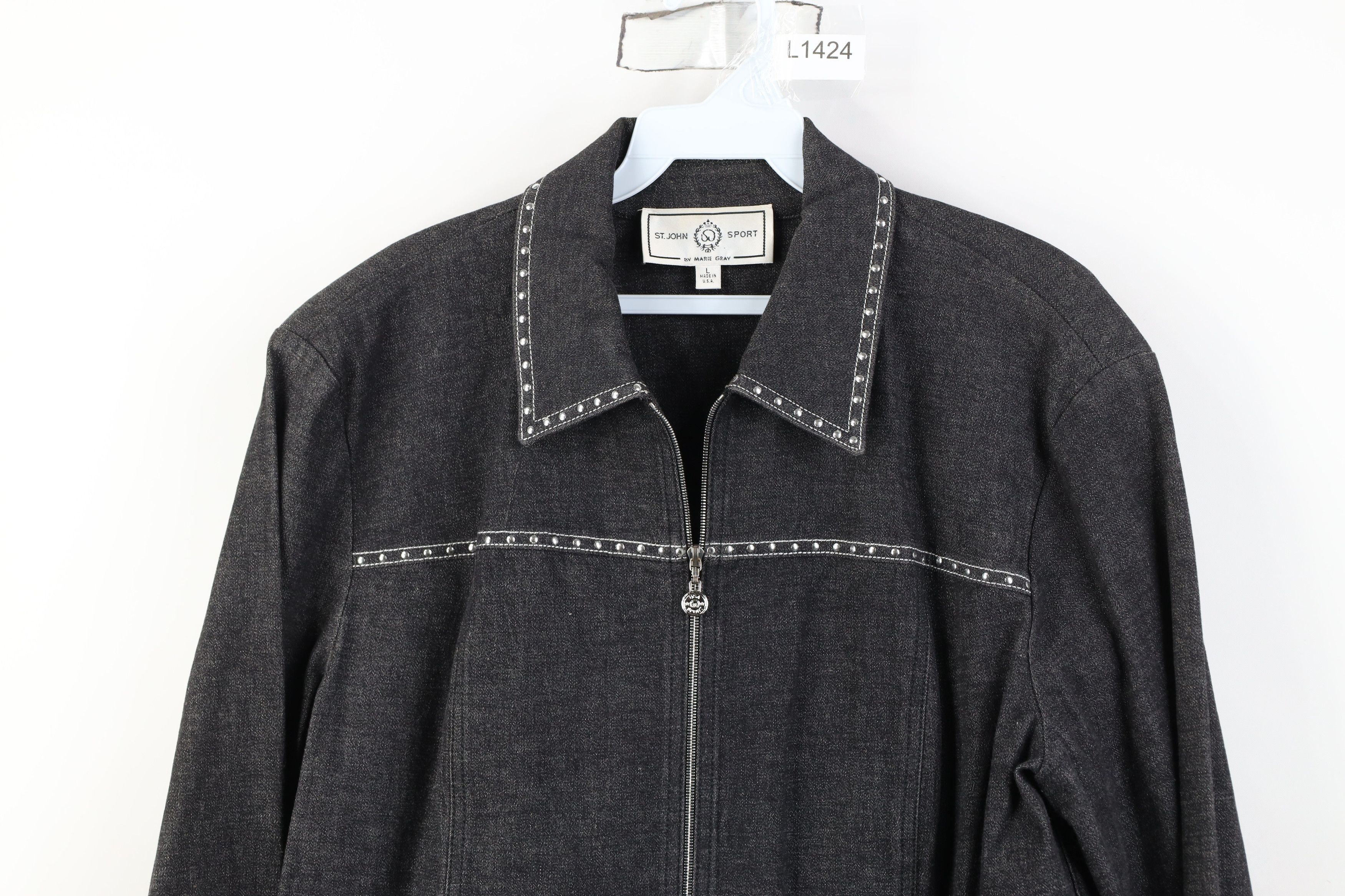 St. John Vintage 90s St John Sport Full Zip Denim Jacket Gray USA Size L / US 10 / IT 46 - 2 Thumbnail