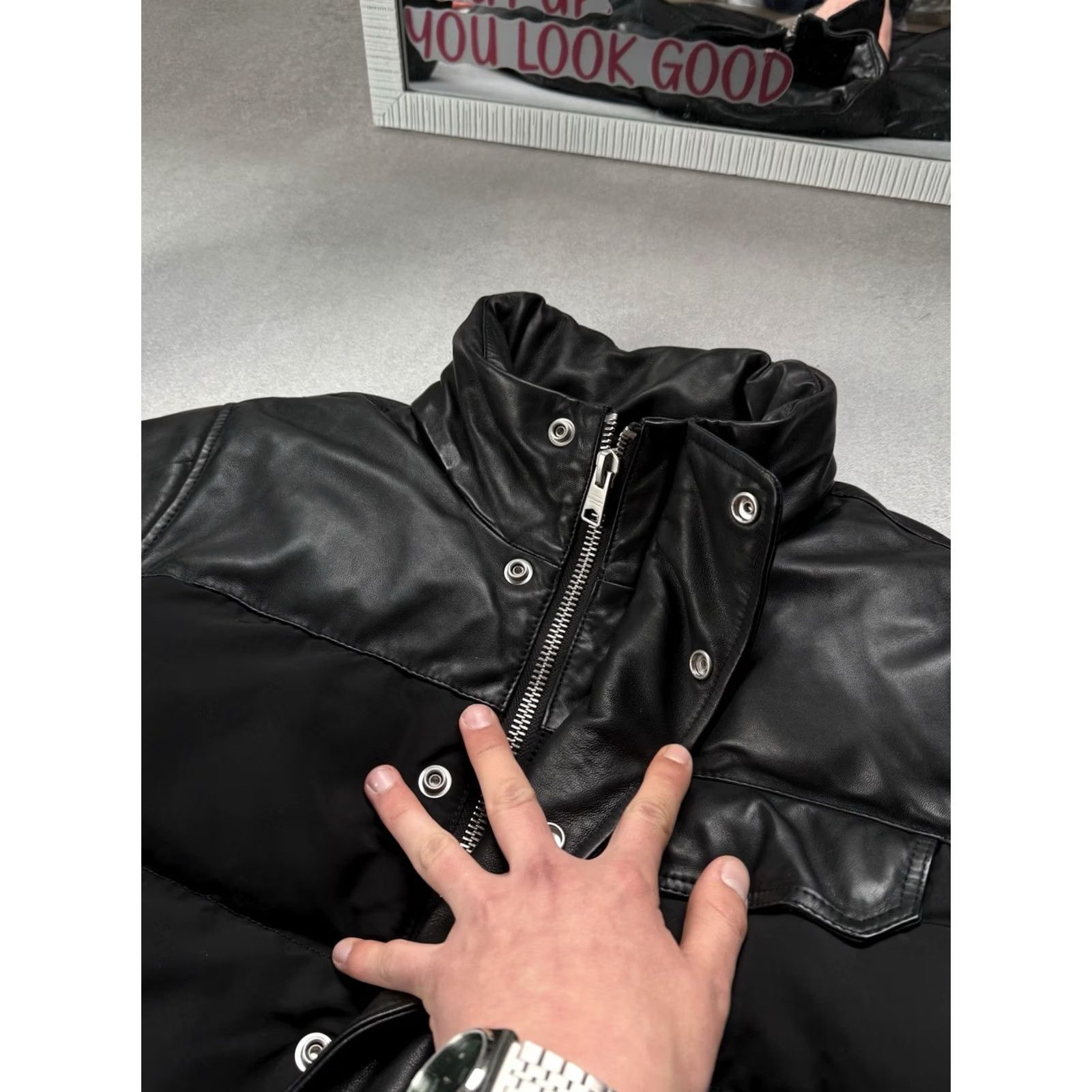 Allsaints AllSaints Leather Puffer Jacket Men’s Small Black Quilted Winter Coat Size US S / EU 44-46 / 1 - 5 Thumbnail