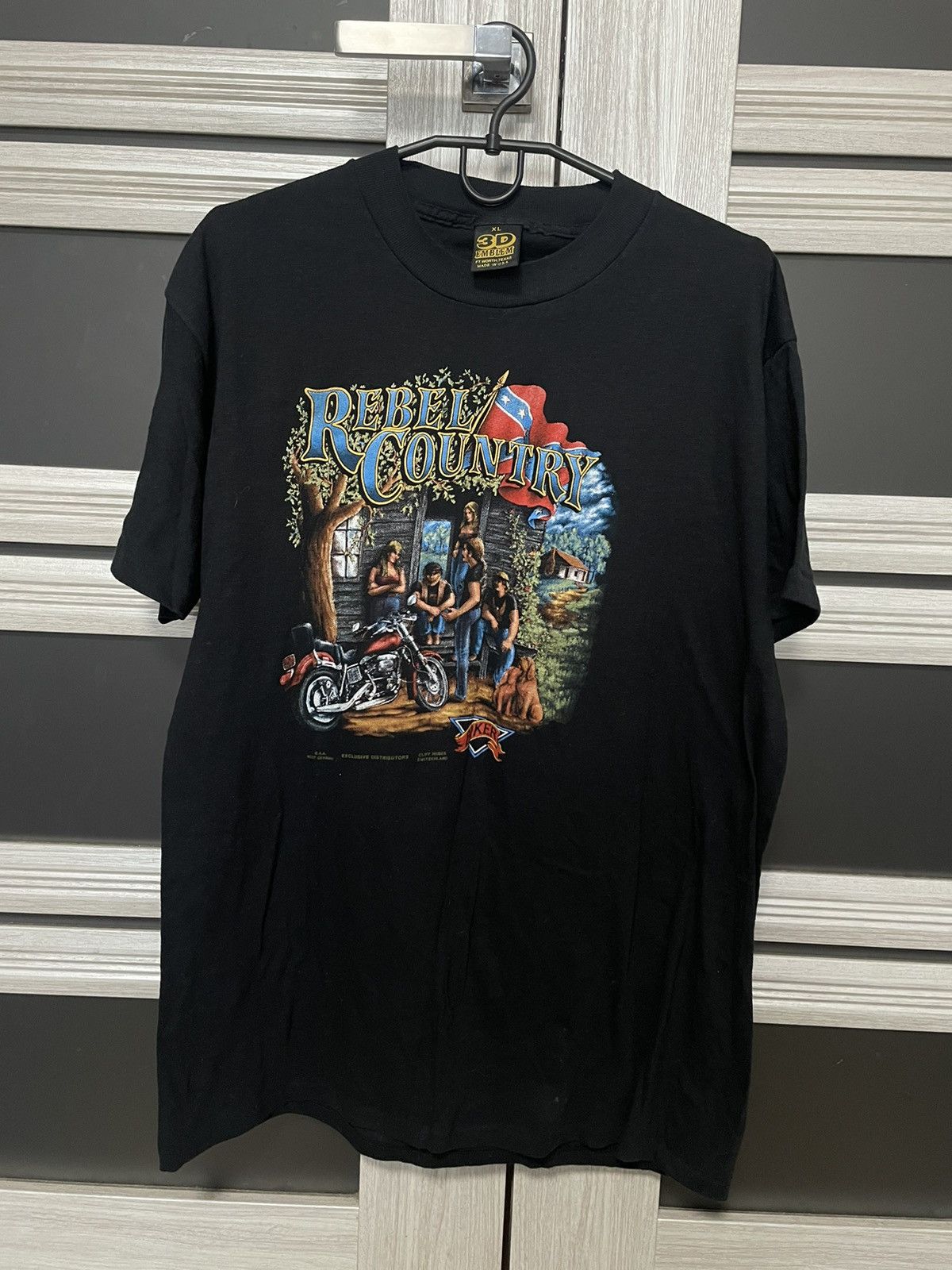 image of Made In USA Ultra 3D Emblem Rebel Country T Shirt Truckers Only in Black, Men's (Size XL)