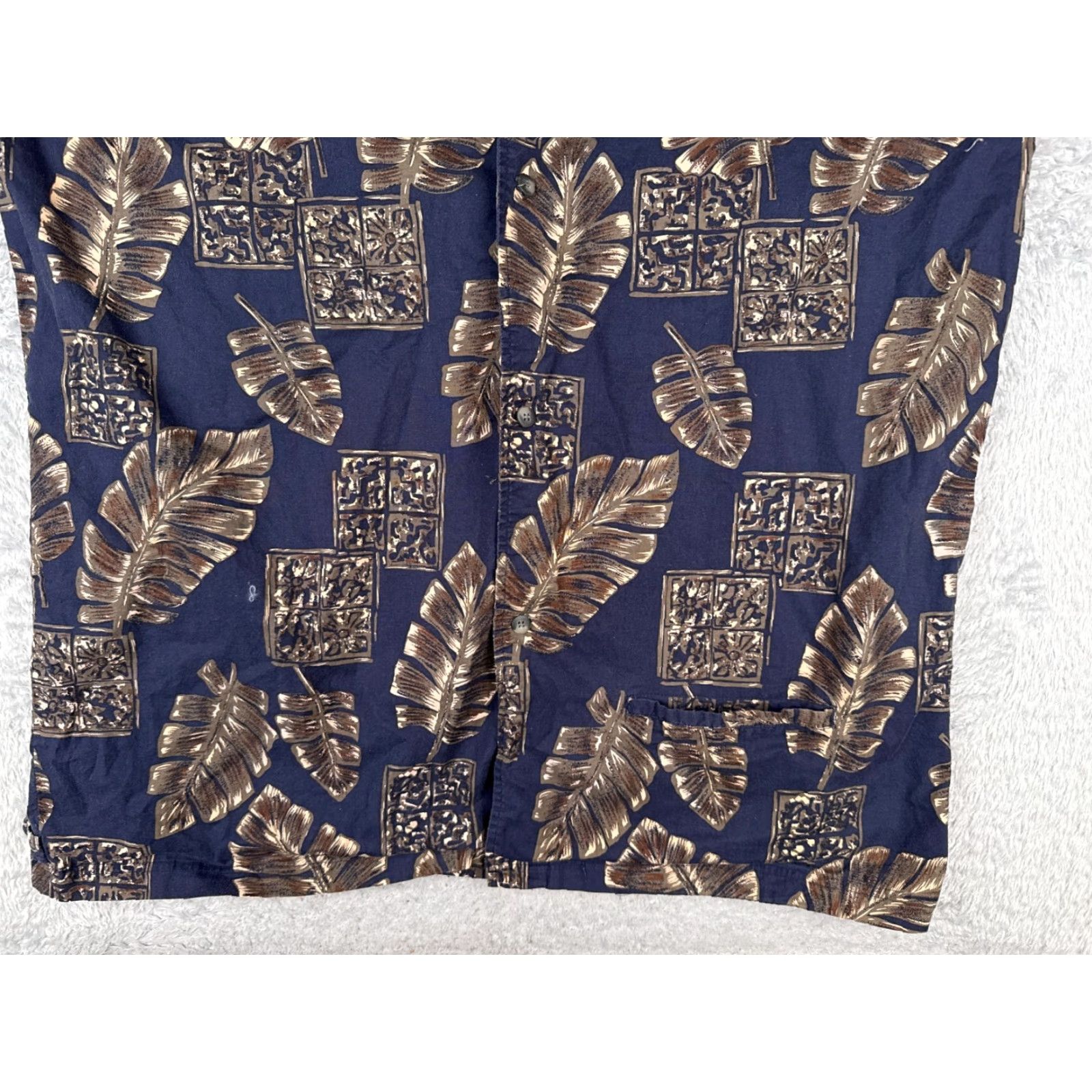Vintage Repp Ltd Shirt Adult 2XL Blue Beige Floral Palm Tile Button Hawaiian Cotton Size US XXL / EU 58 / 5 - 7 Thumbnail