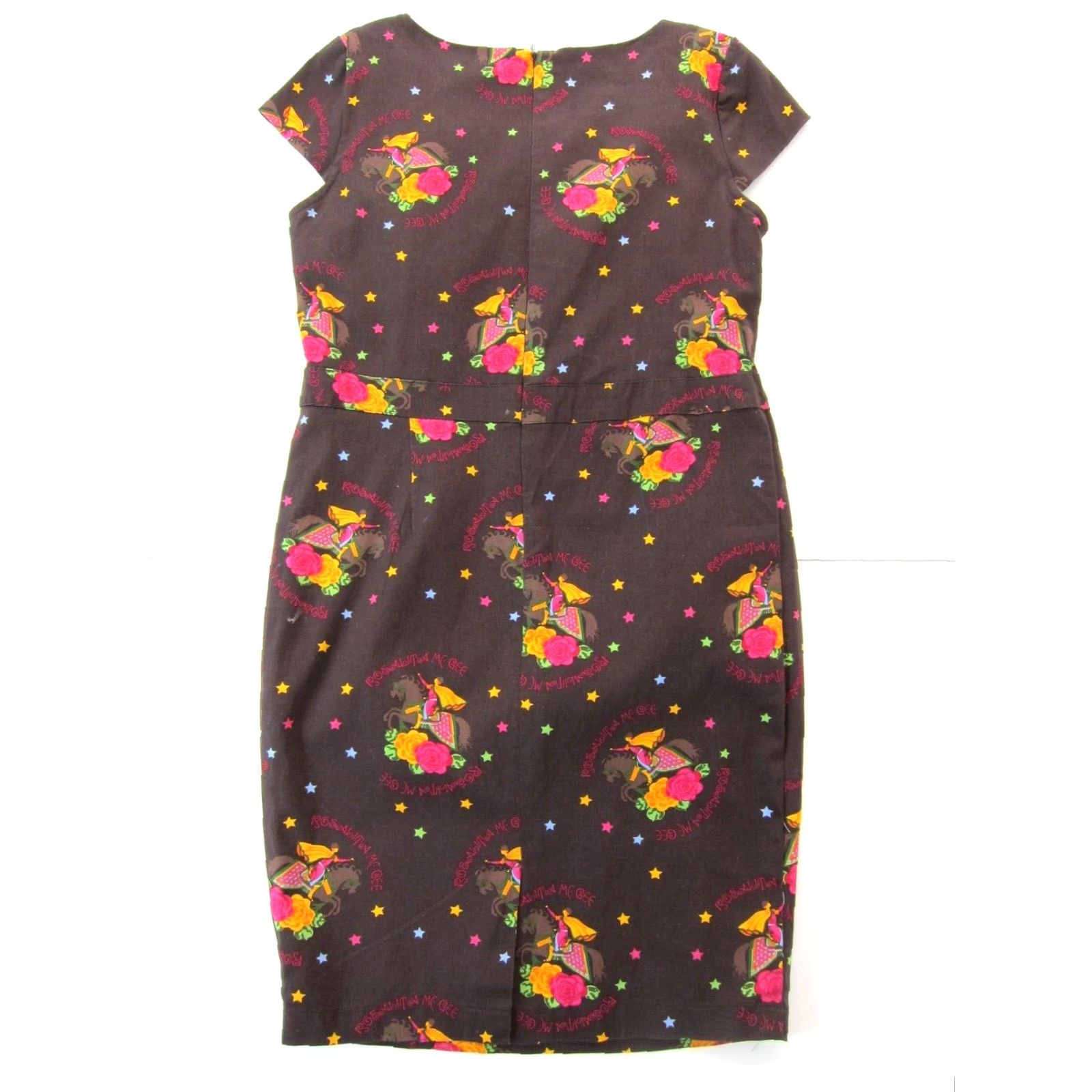 Pinko VINTAGE Rosalita McGee Dress Cap Sleeve Sheath Brown Pink Floral Cotton Stretch Size L / US 10 / IT 46 - 2 Thumbnail