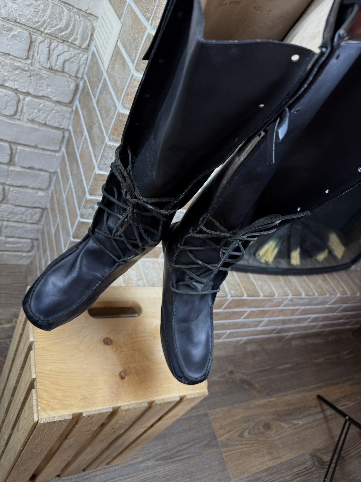 Gucci 1999 Gucci Tom Ford Black Lace Up Knee Leather Moccasin Boot Size US 10.5 / IT 40.5 - 9 Thumbnail
