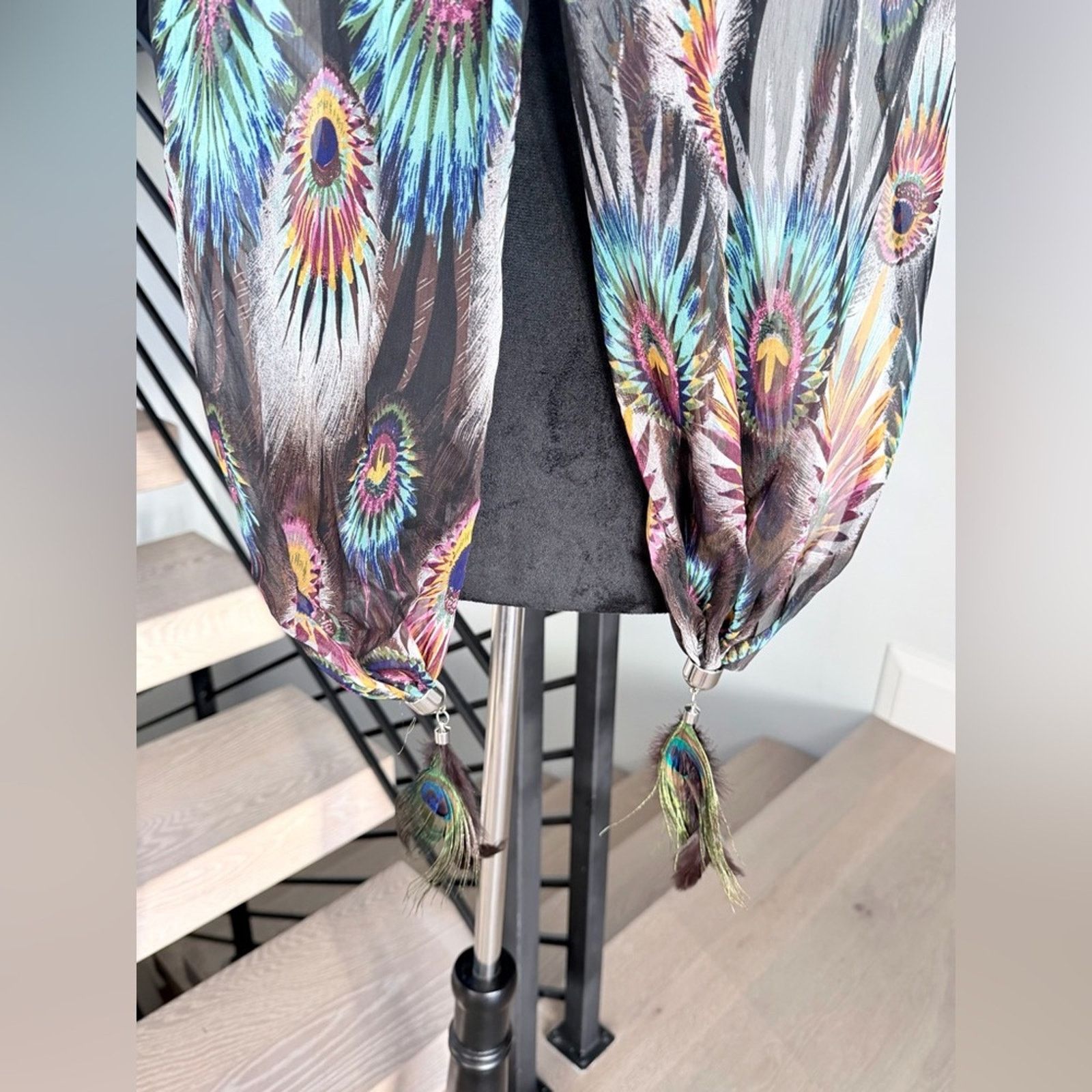 Other Peacock Feather Print Scarf Beach vacation Vintage Y2K Size ONE SIZE - 7 Thumbnail