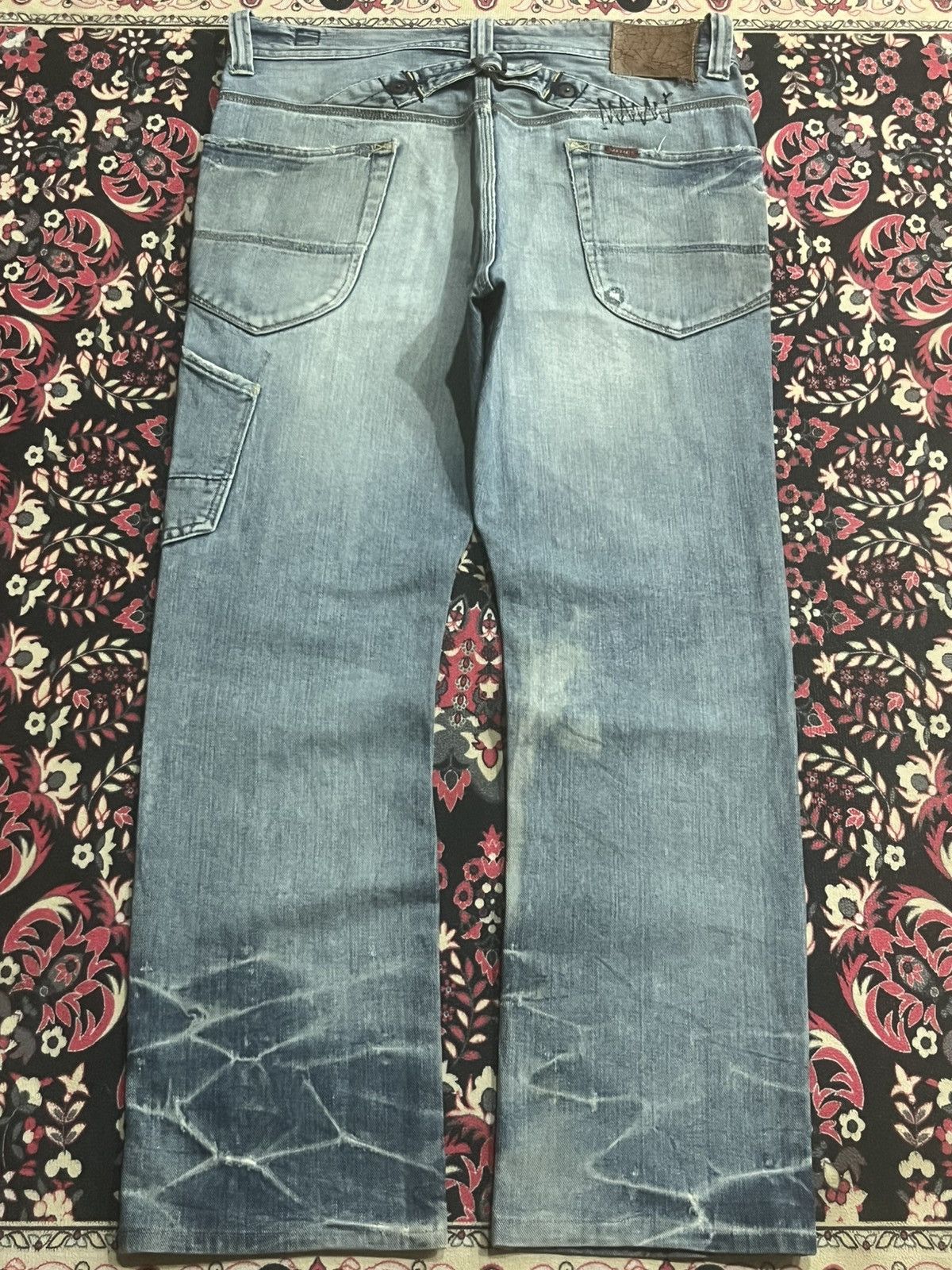 Le Grande Bleu (L.G.B.) Japanese Brand Bartack Cinch Back Whisker Blue Washed Jeans Size US 34 / EU 50 - 2 Thumbnail