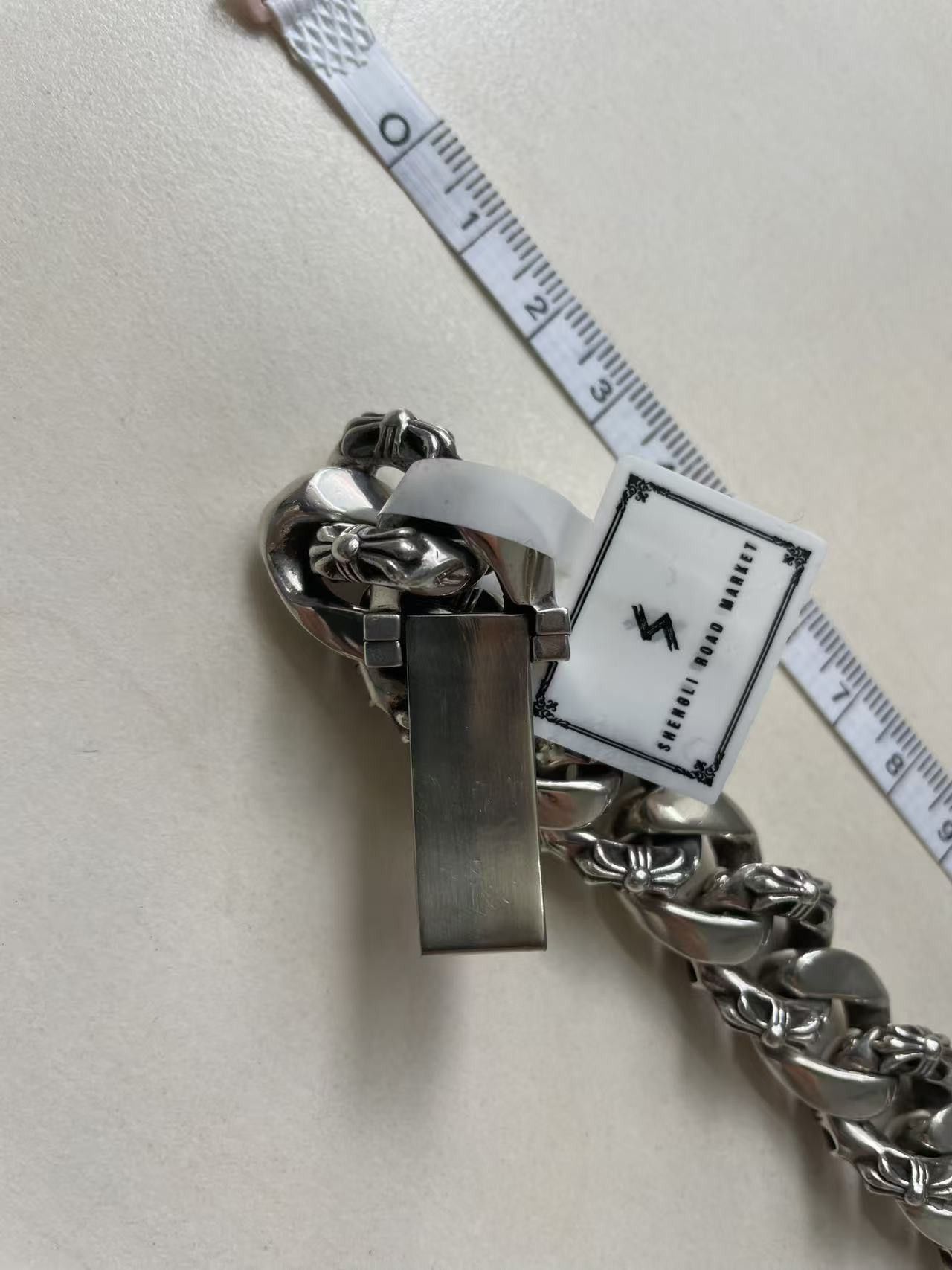 Chrome Hearts Chrome Hearts Silver Diamond ID Cross Cuba Bracelet Size ONE SIZE - 12 Thumbnail