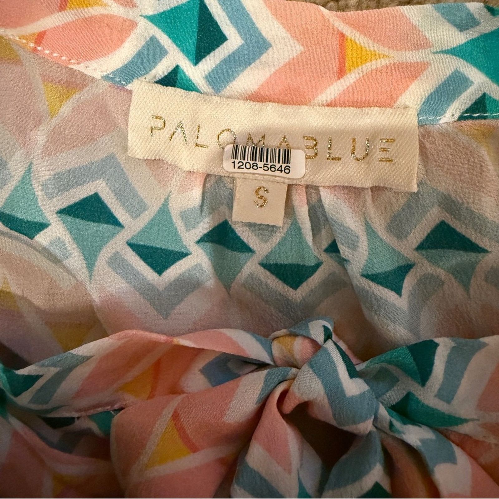 Paloma Blue 100% Silk Pink & Blue Sophia Ruffle Tie Top Sz S