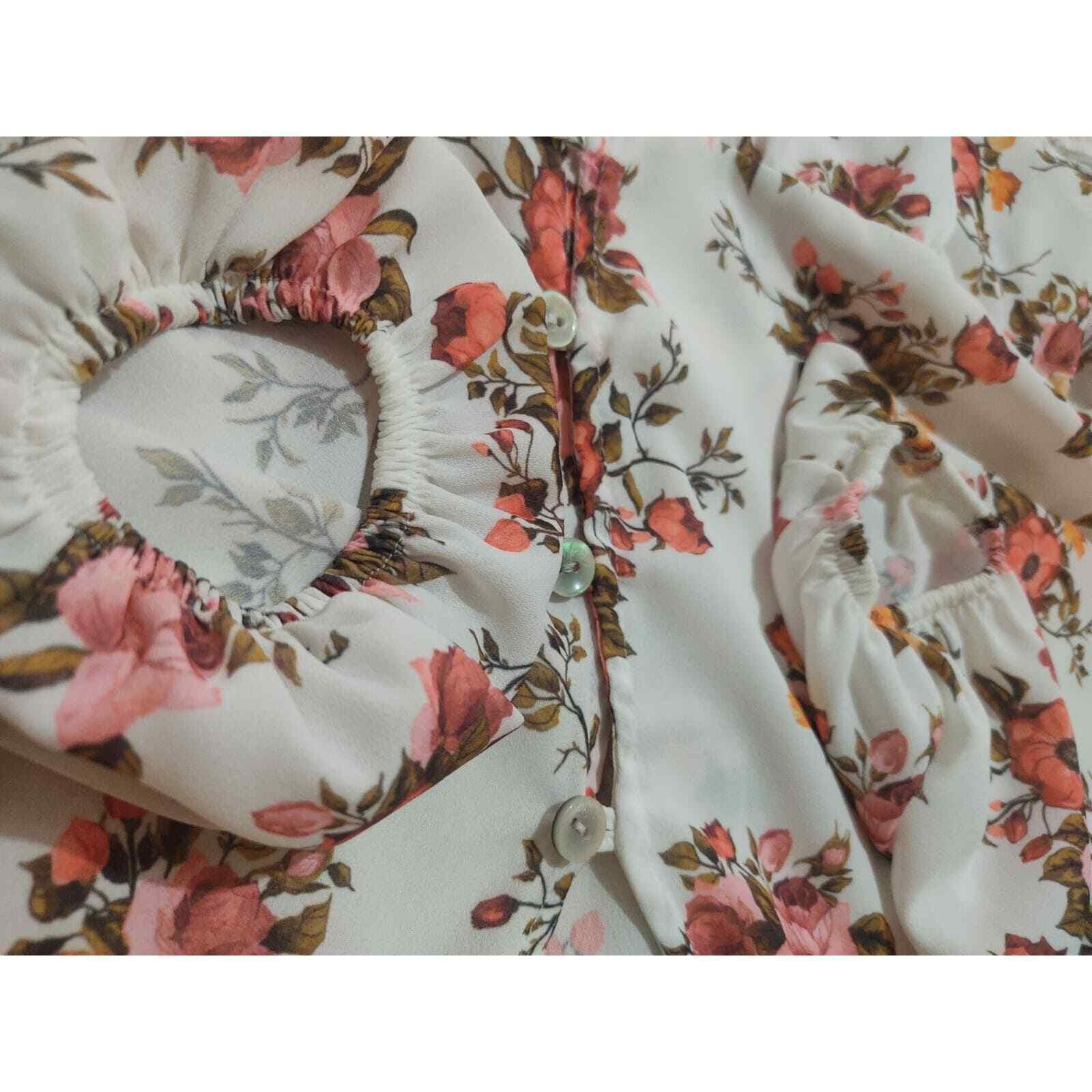& Other Stories White Long-Sleeve Blouse with Orange Flowers Size M / US 6-8 / IT 42-44 - 4 Thumbnail