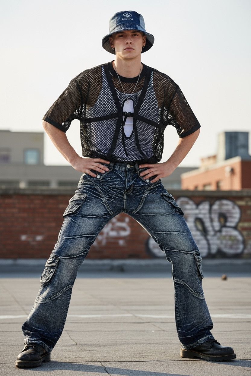 LOWBOX 🔥LOWBOX Distressed Whiskered Multipocket Punk Flare Denim Size US 29 - 1 Thumbnail