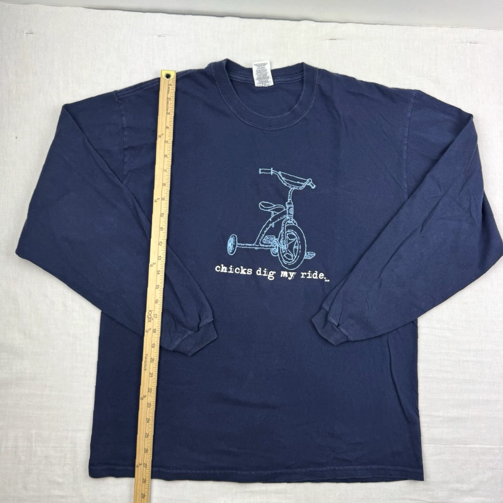 Jerzees VINTAGE Chicks Dig My Ride Long Sleeve T Shirt Mens Large Blue Funny Y2K Jerzees Crew Neck T-Shirt Adult Large Vintage Mens Funny Y2K Blue Long Sleeve Size US L / EU 52-54 / 3 - 5 Thumbnail