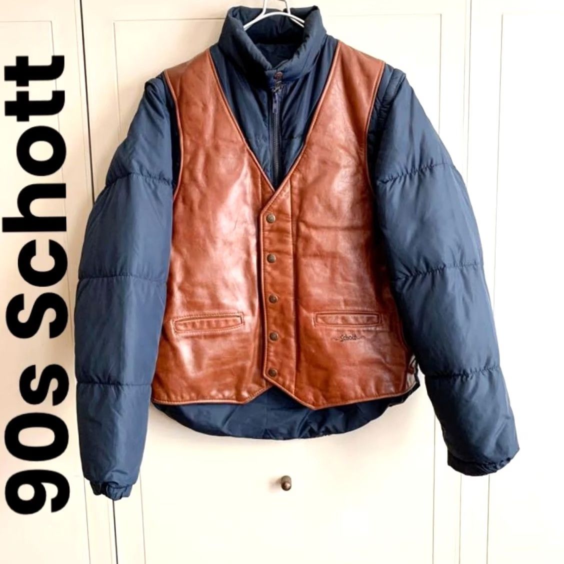 Schott Schott 2WAY Leather Down Jacket navy Vest USA Size 40 (L-XL) F/S Men's Jacket 2WAY Down Vest Navy Slim Casual Winter Heavy Size US L / EU 52-54 / 3 - 2 Thumbnail
